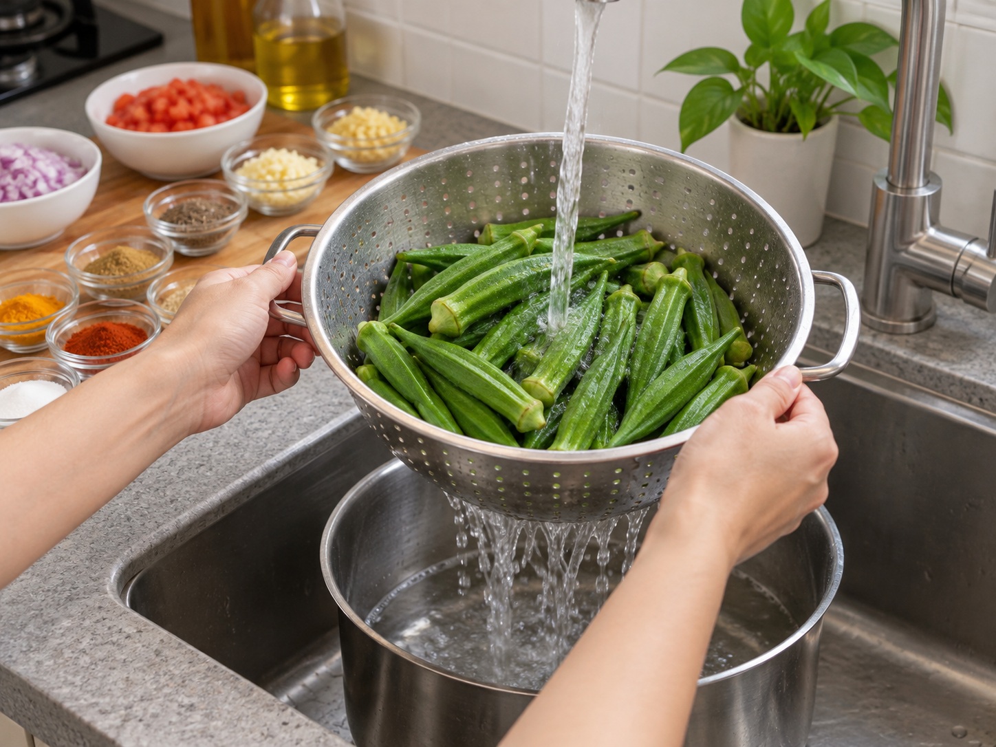Bhindi Masala India — Cuci okra