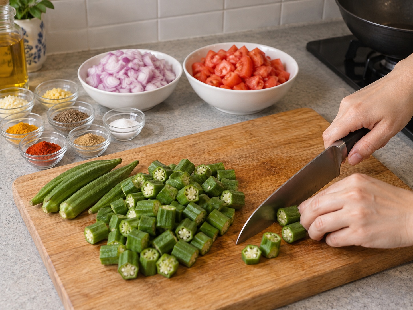 Bhindi Masala India — Potong okra