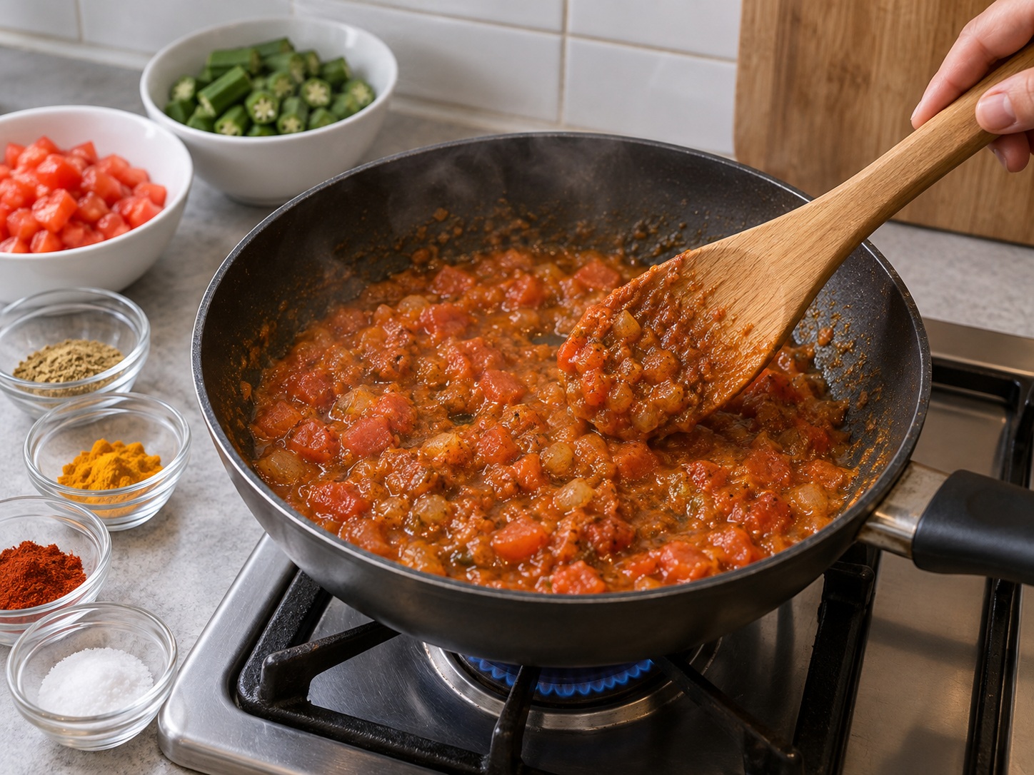 Bhindi Masala India — Kentalkan tomat