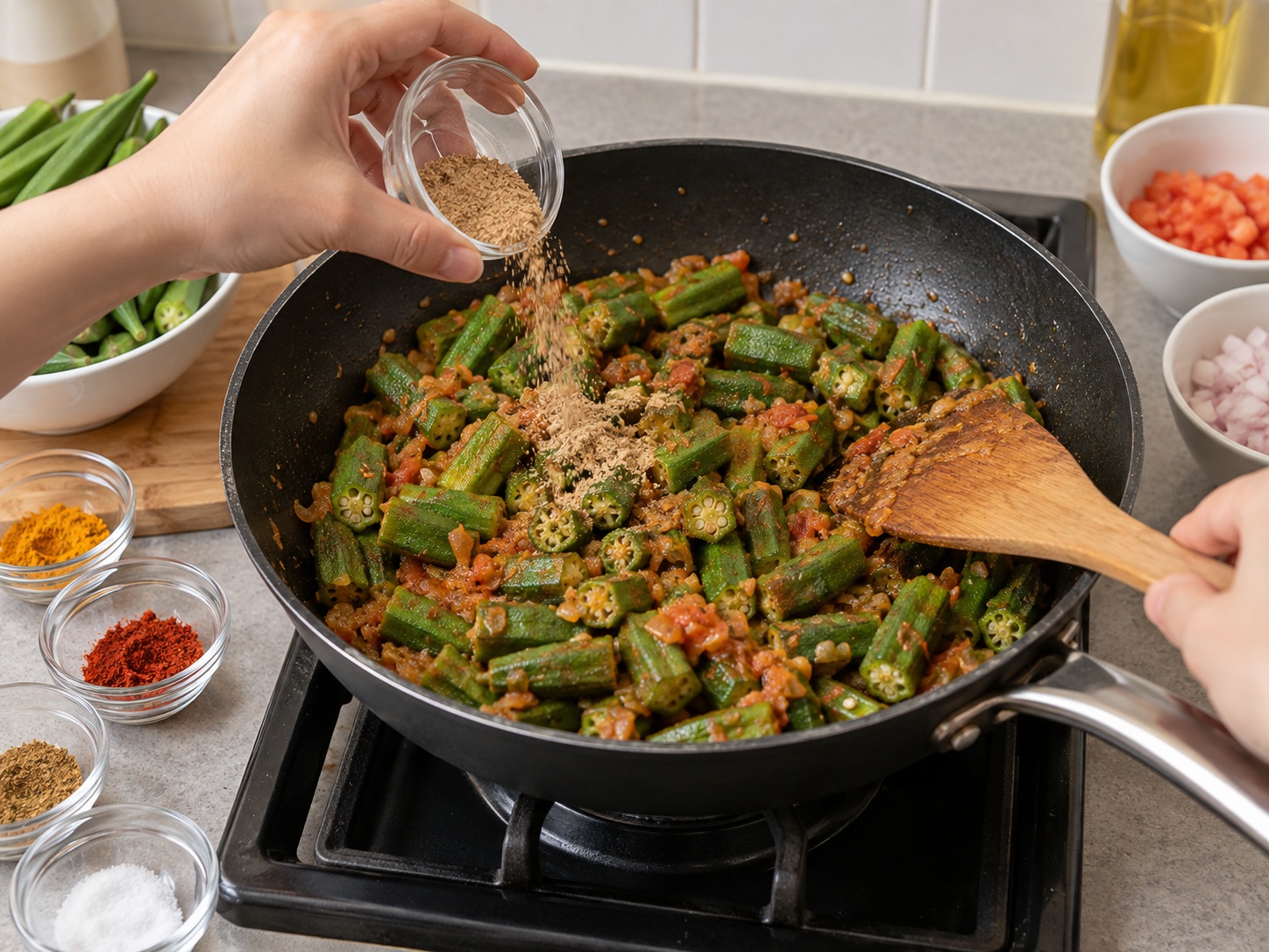 Bhindi Masala India — Masukkan okra