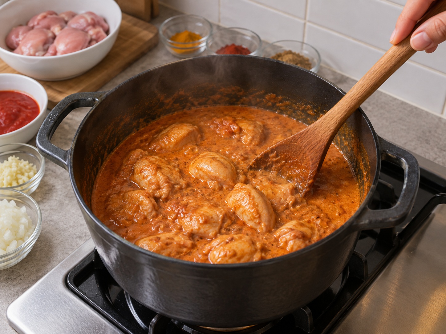 Ayam Mentega India — Masak perlahan paha ayam tanpa tulang