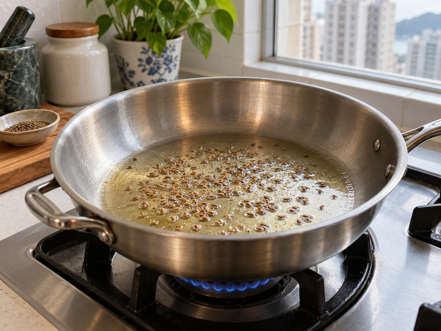 印度菠菜雞肉咖喱 — 爆香孜然
