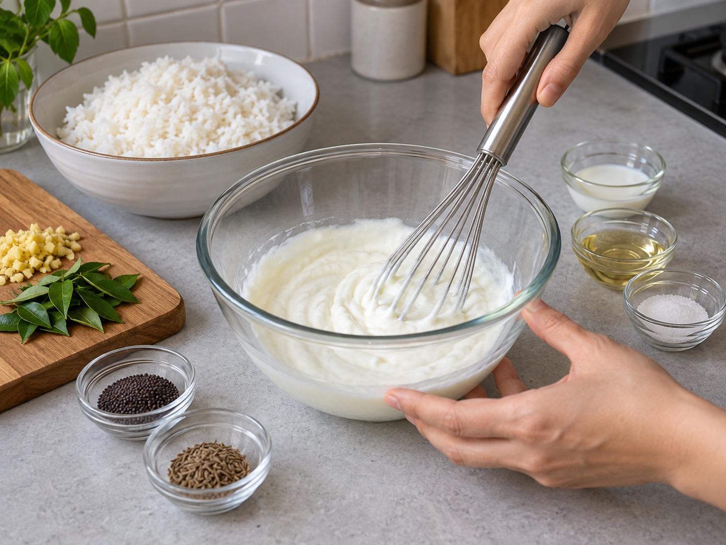 Indian Curd Rice — Whisk the yogurt until smooth