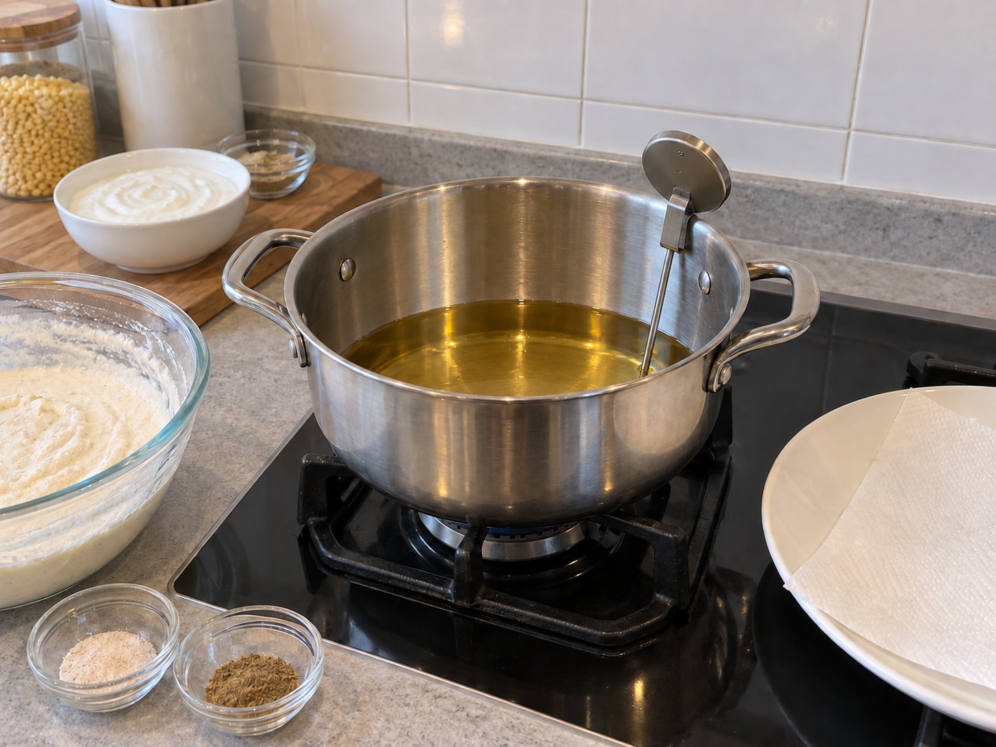印度乳酪扁豆丸 — 深鍋油不超過半鍋，加熱至170°C
