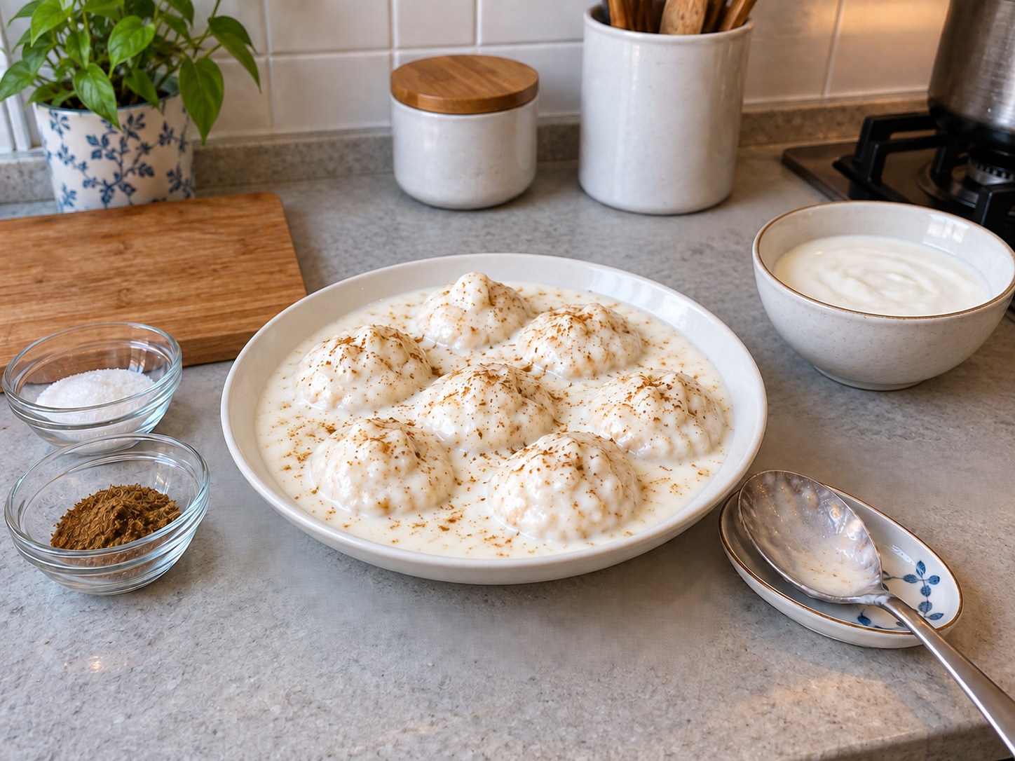 印度乳酪扁豆丸 — 乳酪拌糖和孜然粉，淋在豆丸上