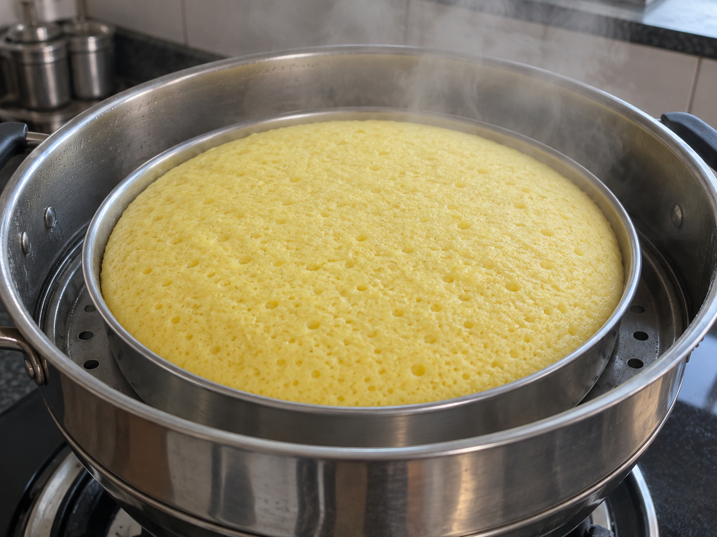 Indian Khaman Dhokla na Pinasingawang Kakanin — Ilagay ang hulma sa patungan