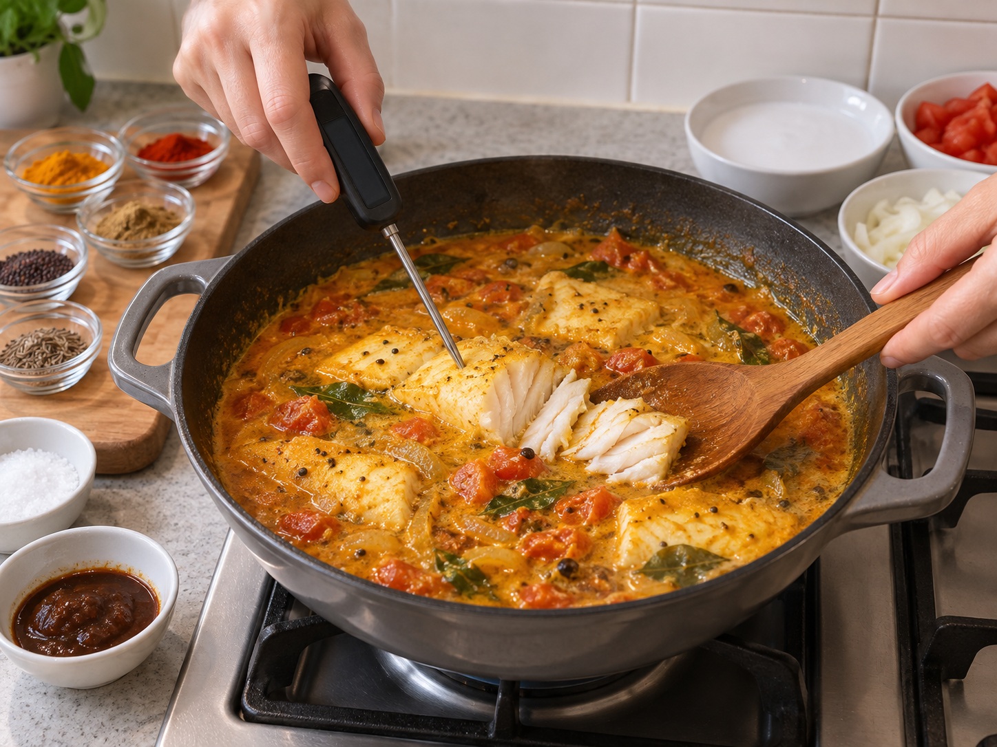 Kari Ikan India — Periksa fillet ikan putih padat tanpa tulang