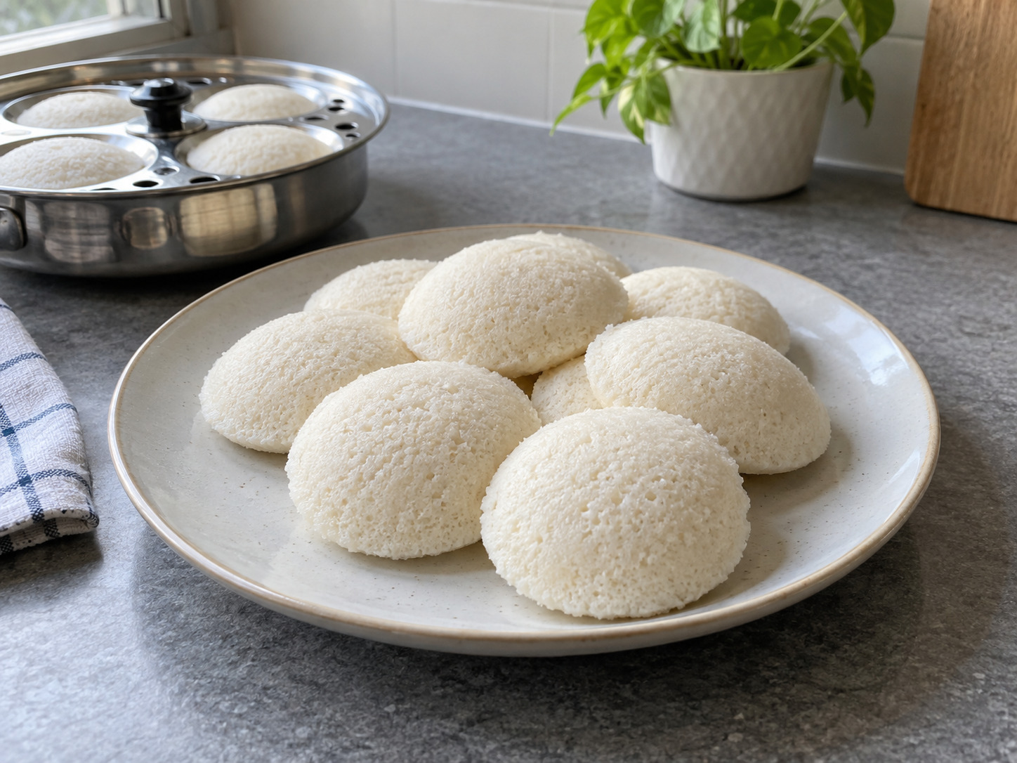Indian Idli na Pinasingawang Bigas at Daal — natapos na ulam