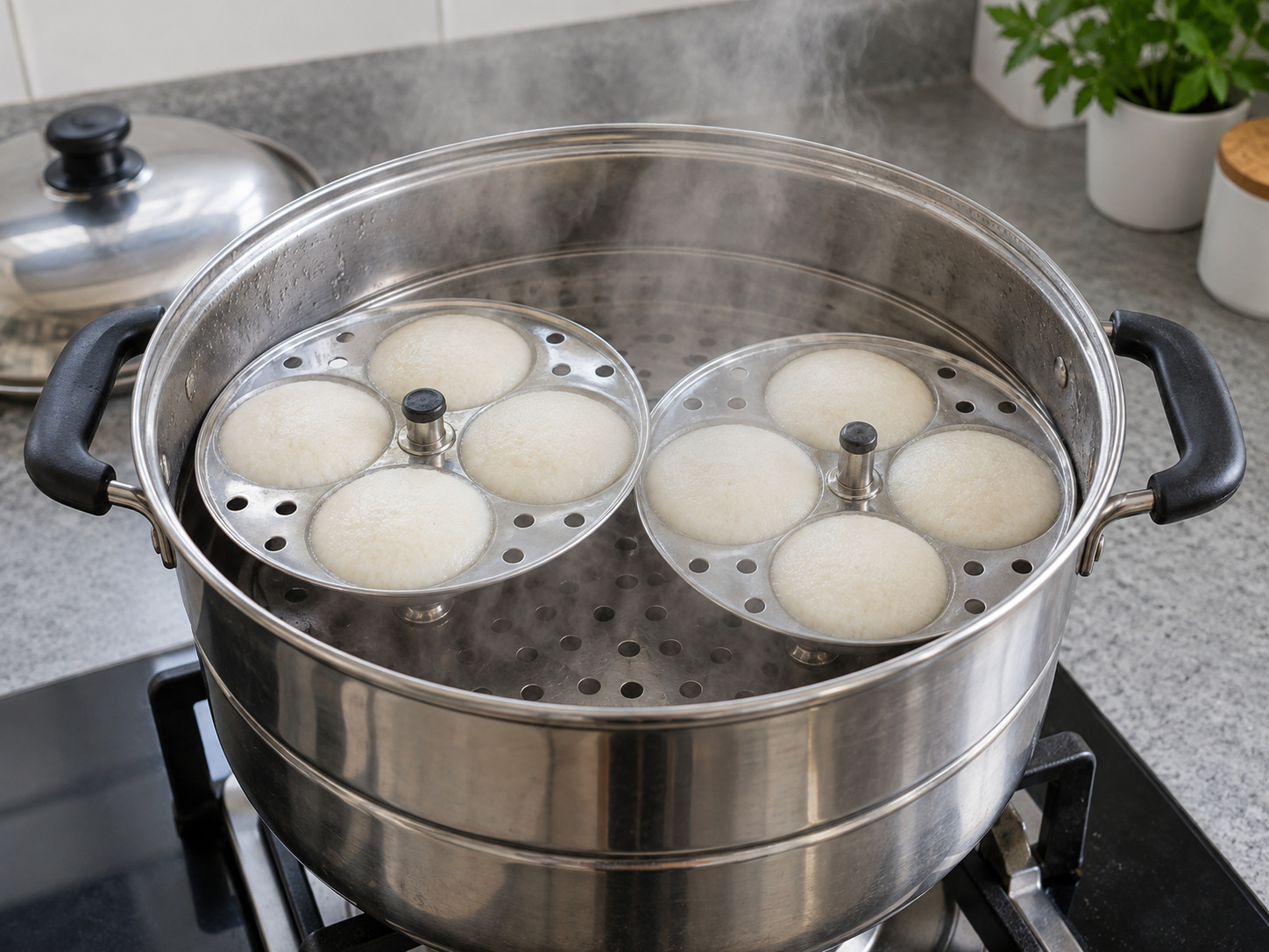 Indian Idli na Pinasingawang Bigas at Daal — I-steam hanggang buo at luto