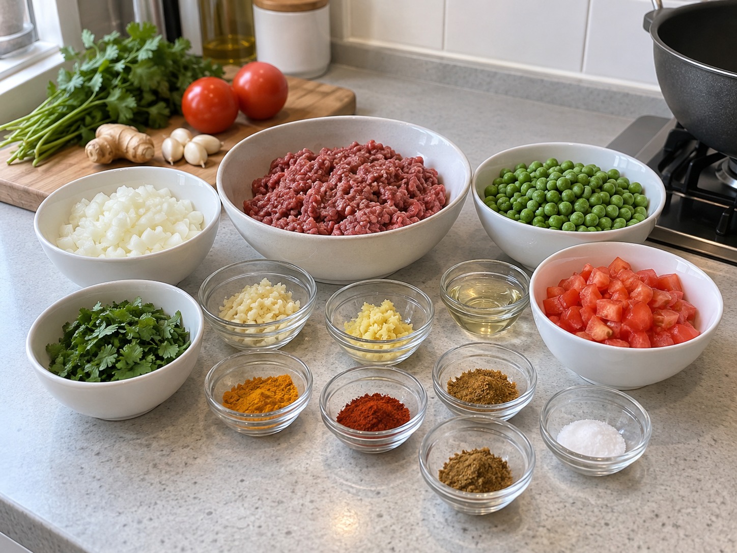 印度青豆免治牛肉咖喱 — 材料