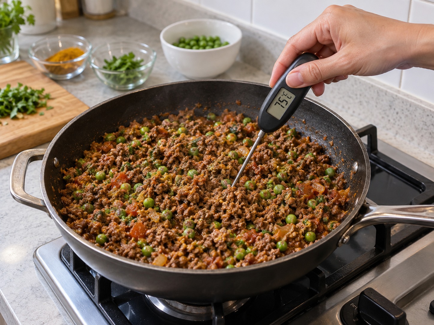 印度青豆免治牛肉咖喱 — 檢查牛肉溫度