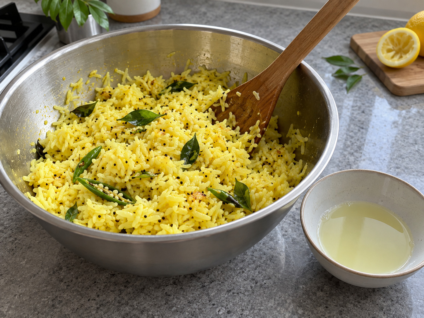 Indian Lemon Rice — Turn off heat and add lemon juice
