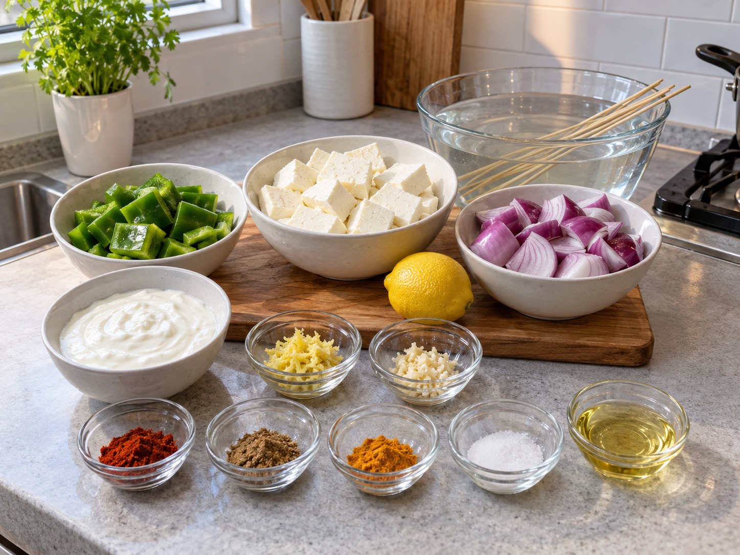 Indian Paneer Tikka Skewers — ingredients