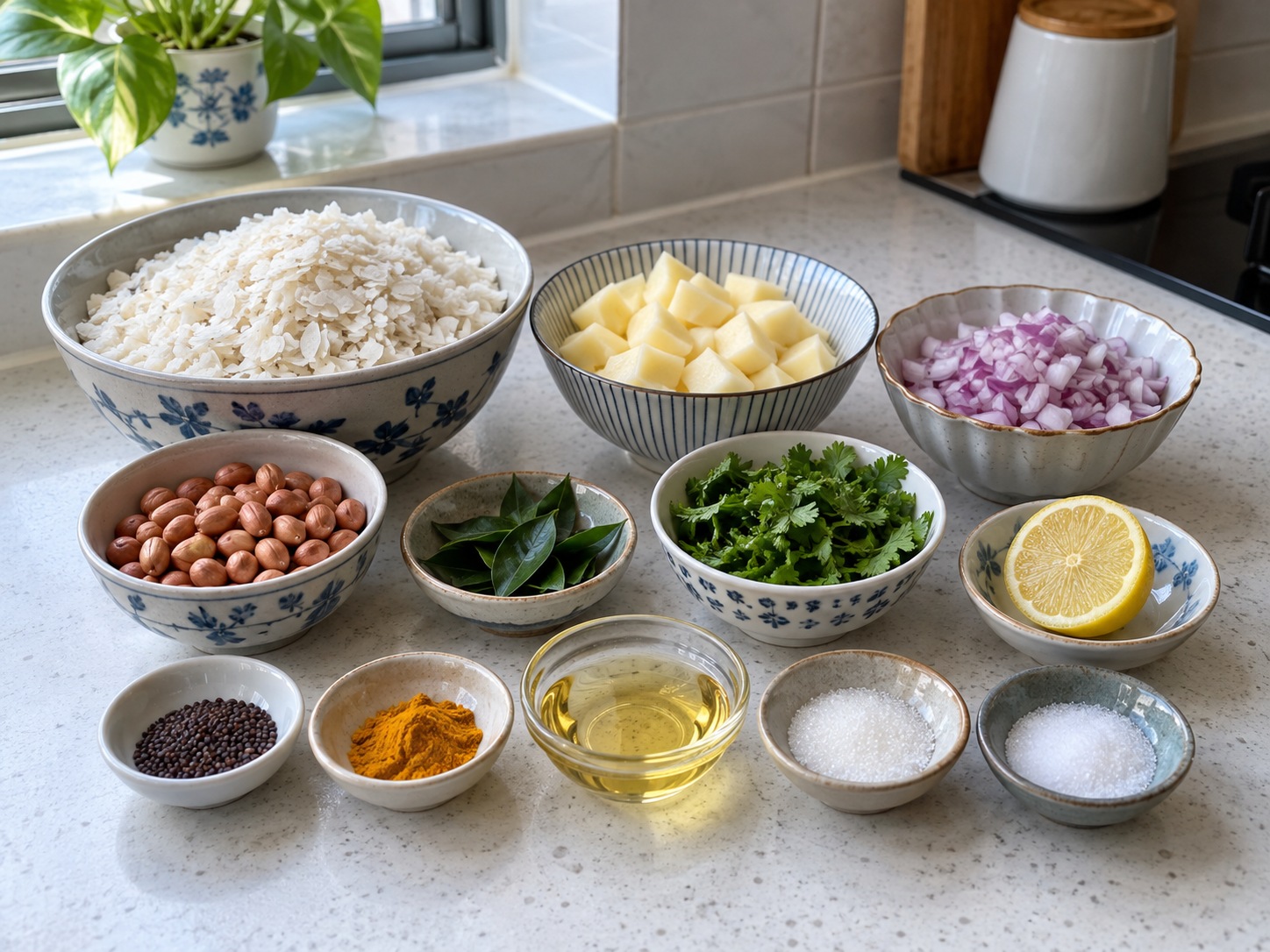 印度香料扁米飯 Poha — 材料