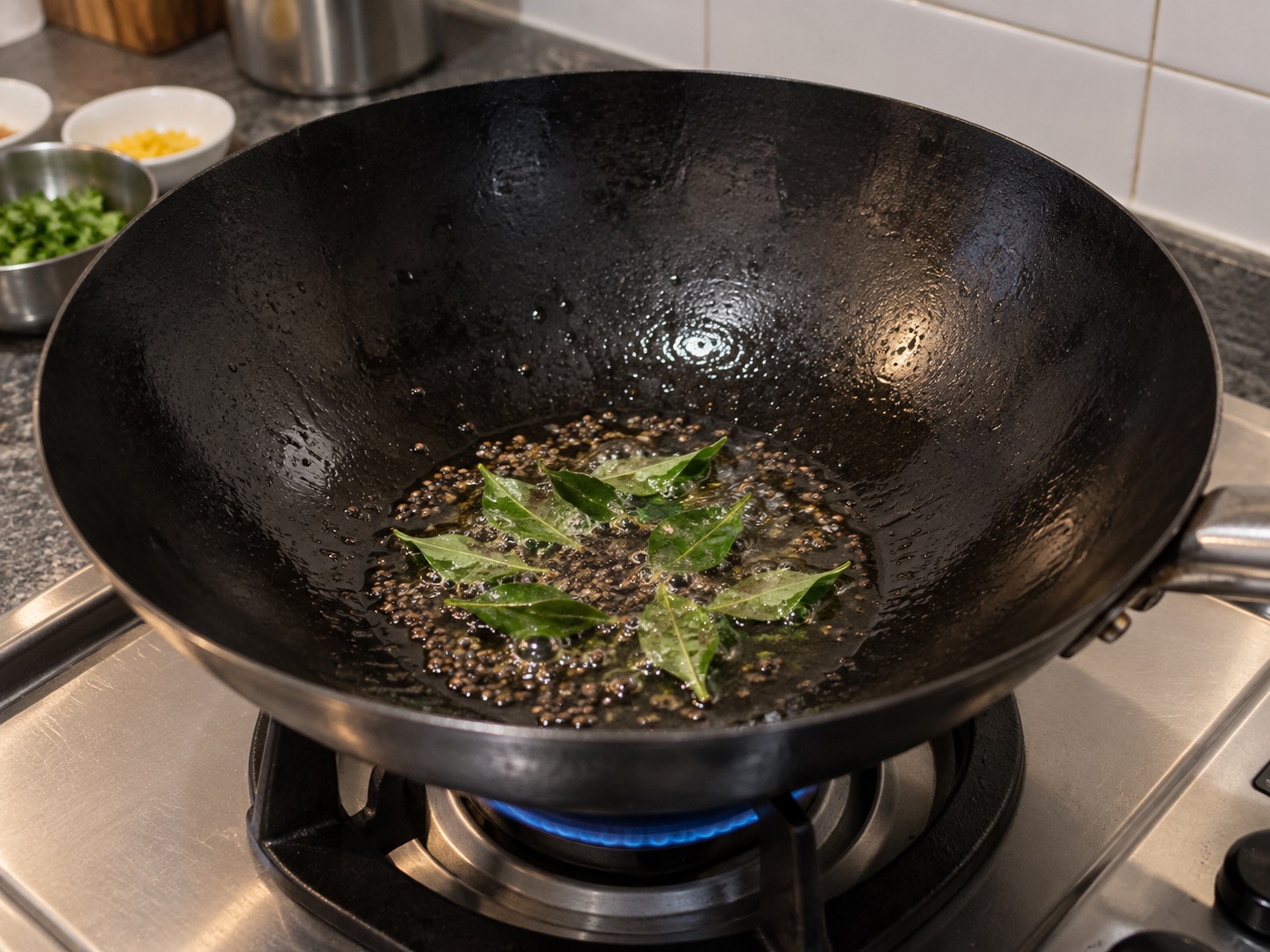 印度香料扁米飯 Poha — 加入咖喱葉