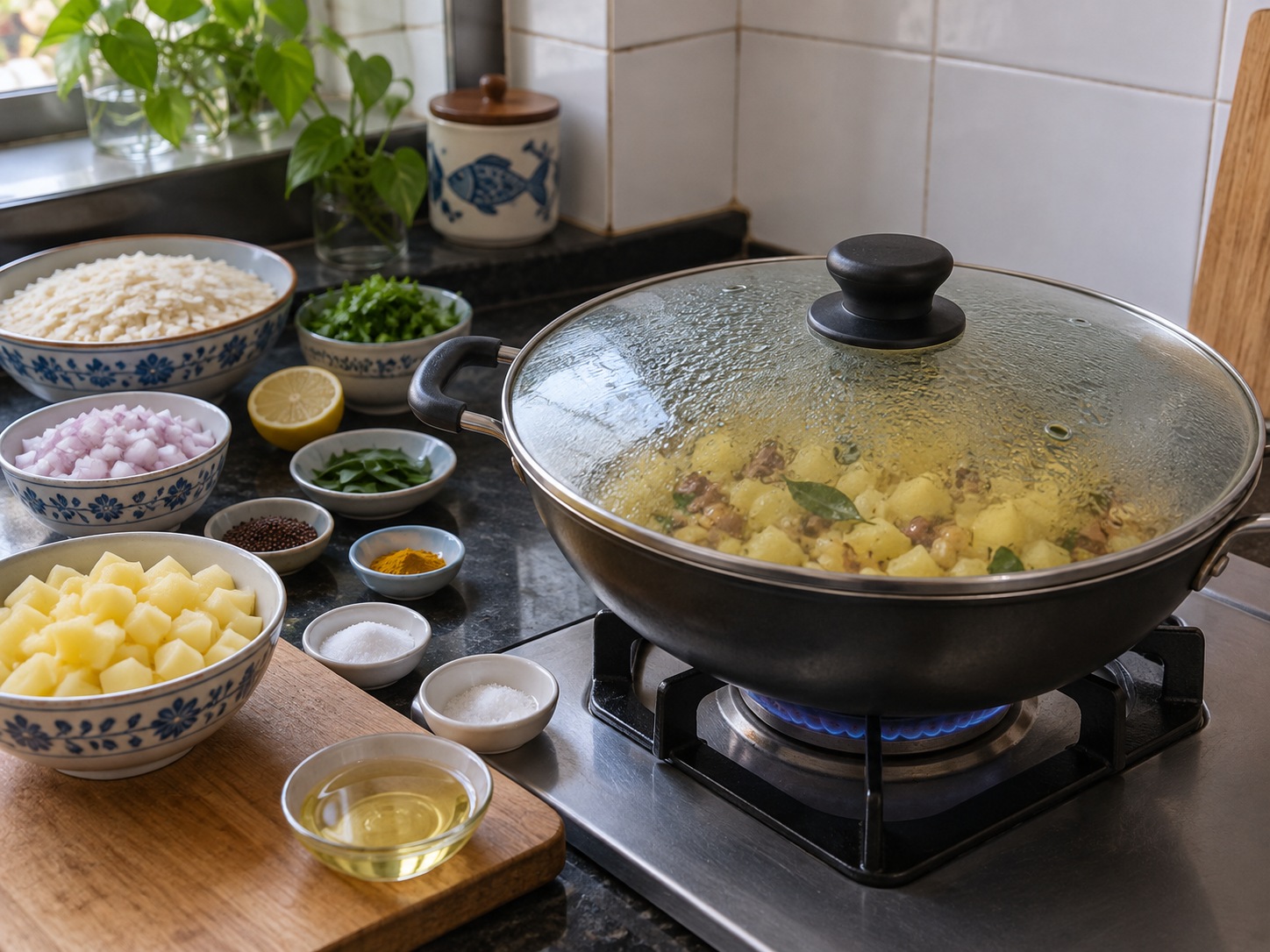 印度香料扁米飯 Poha — 加入薯仔粒