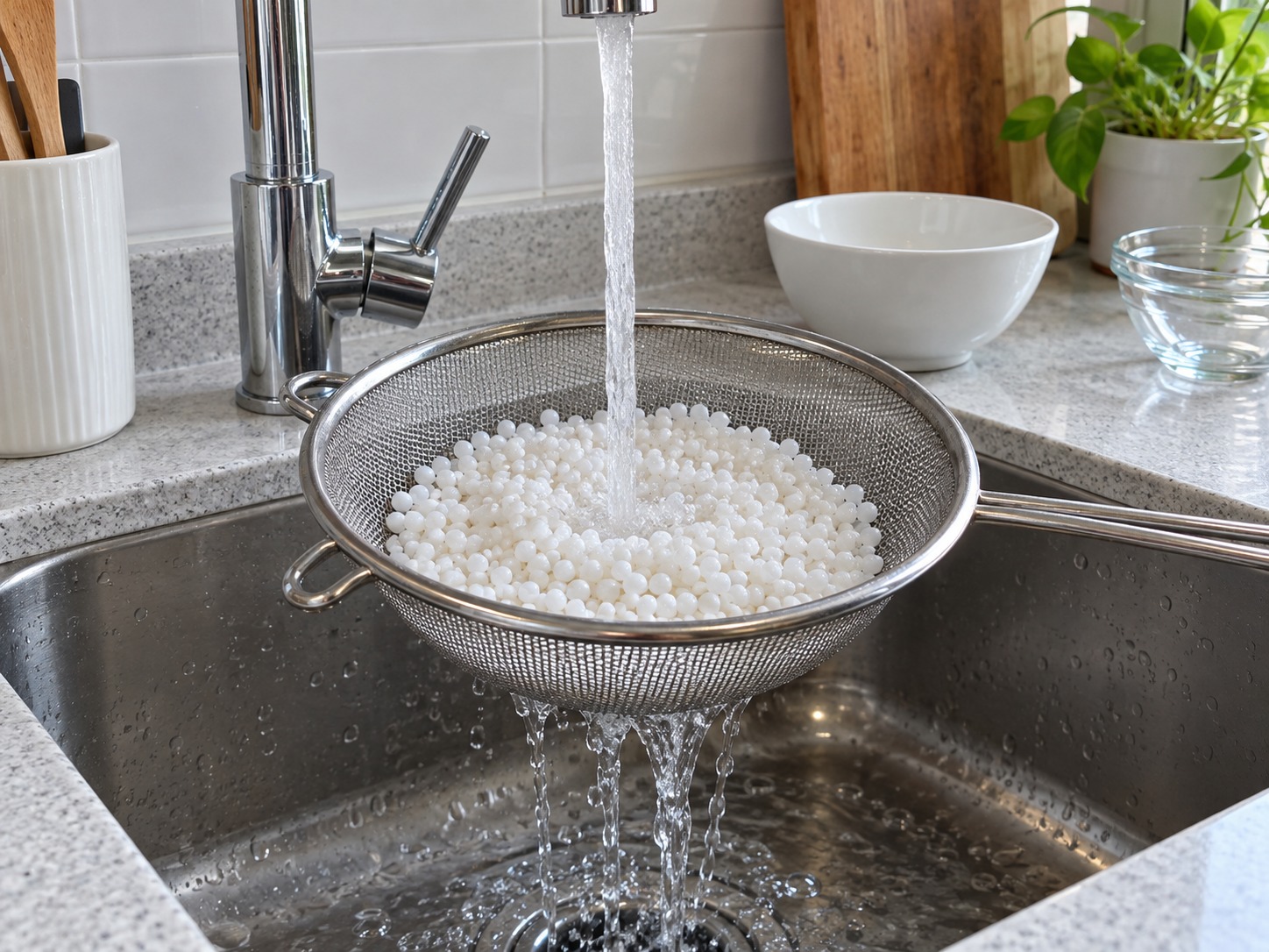 Indian Sabudana Khichdi — Rinse pearls until water is clearer; drain