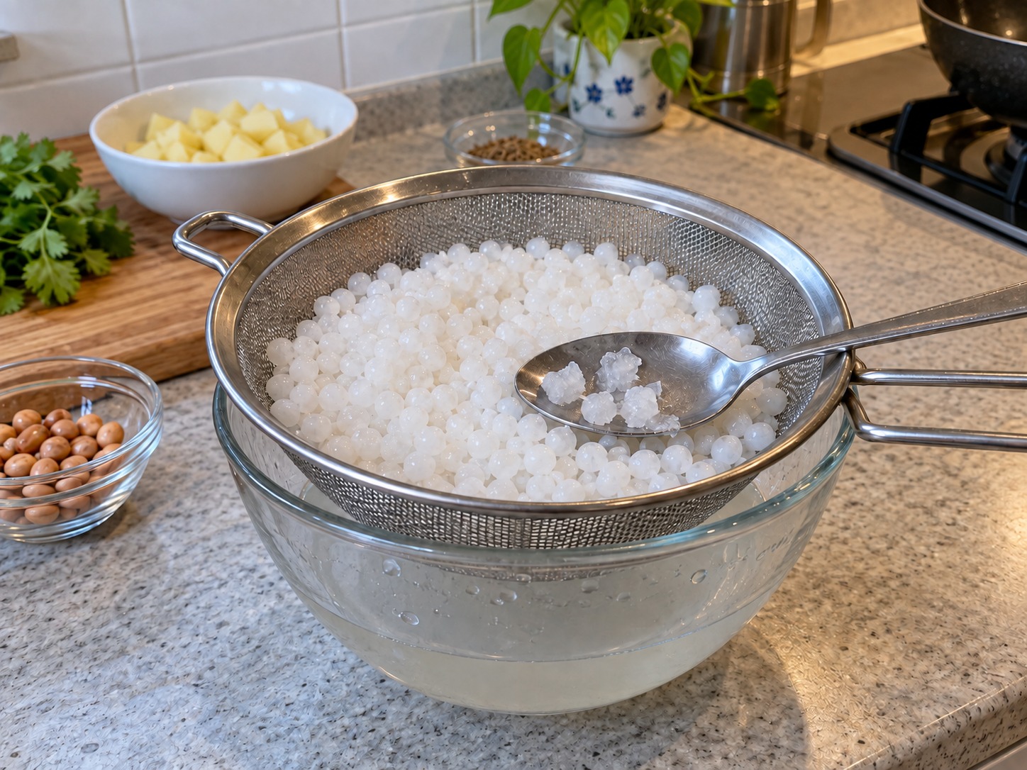 Indian Sabudana Khichdi — A pearl should crush easily; extend soaking as labelled if hard, then drain well