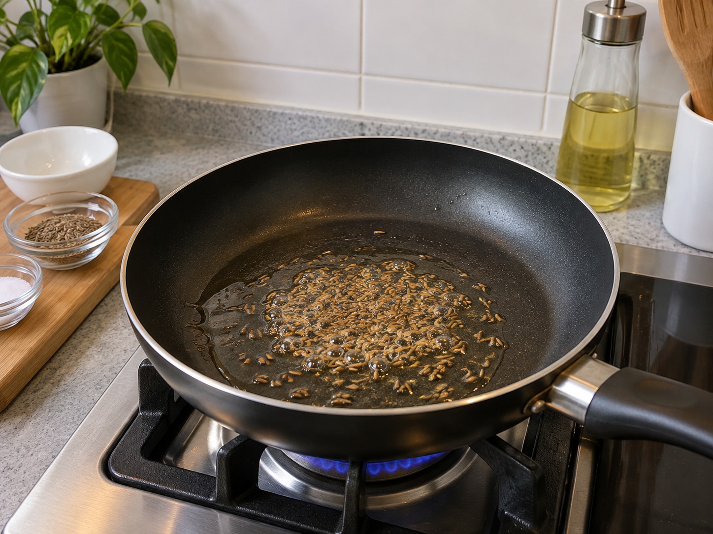 Indian Sabudana Khichdi — Heat oil and fry cumin thirty seconds