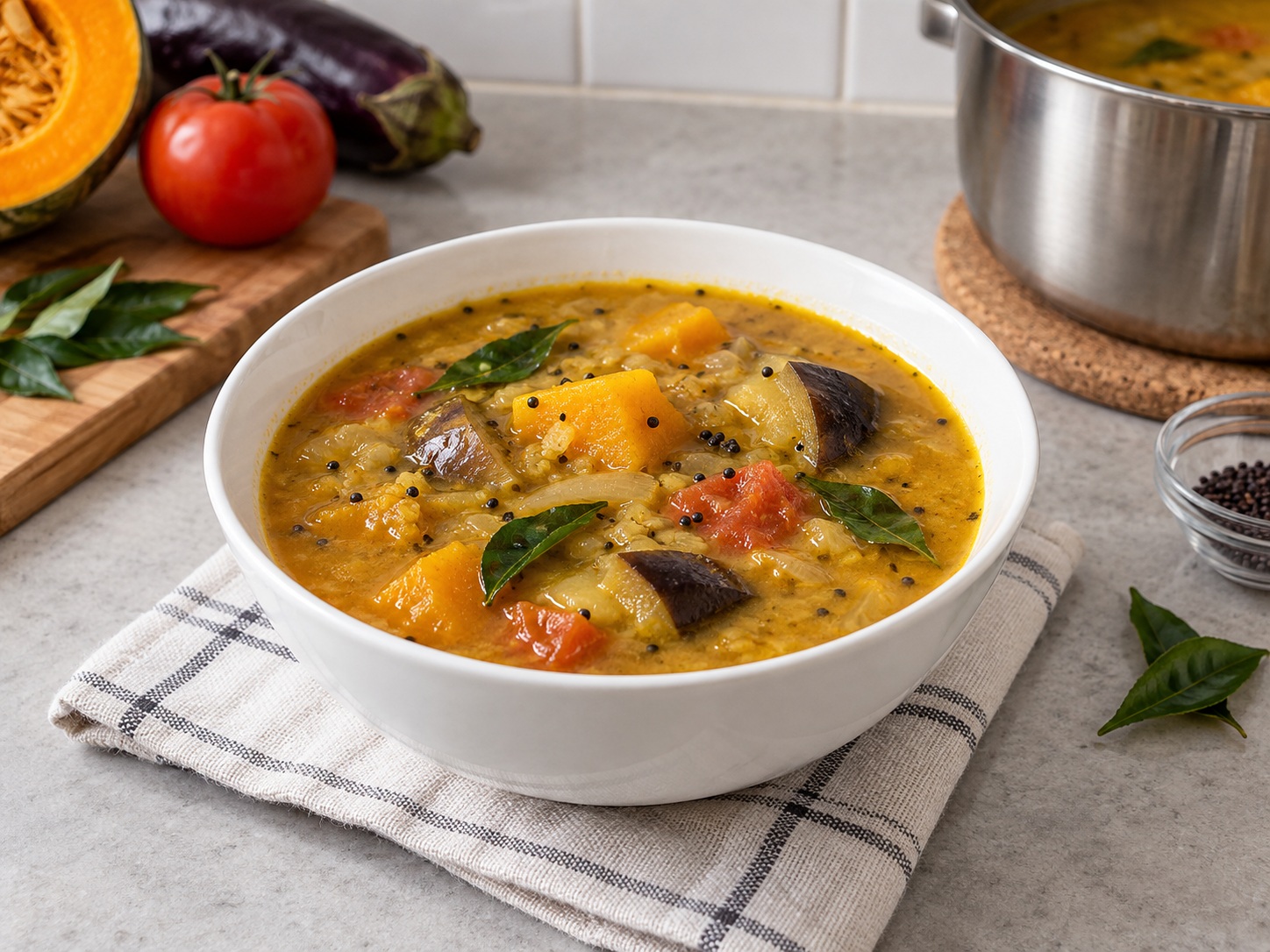 Sup Sambar Lentil dan Sayur India — hidangan selesai