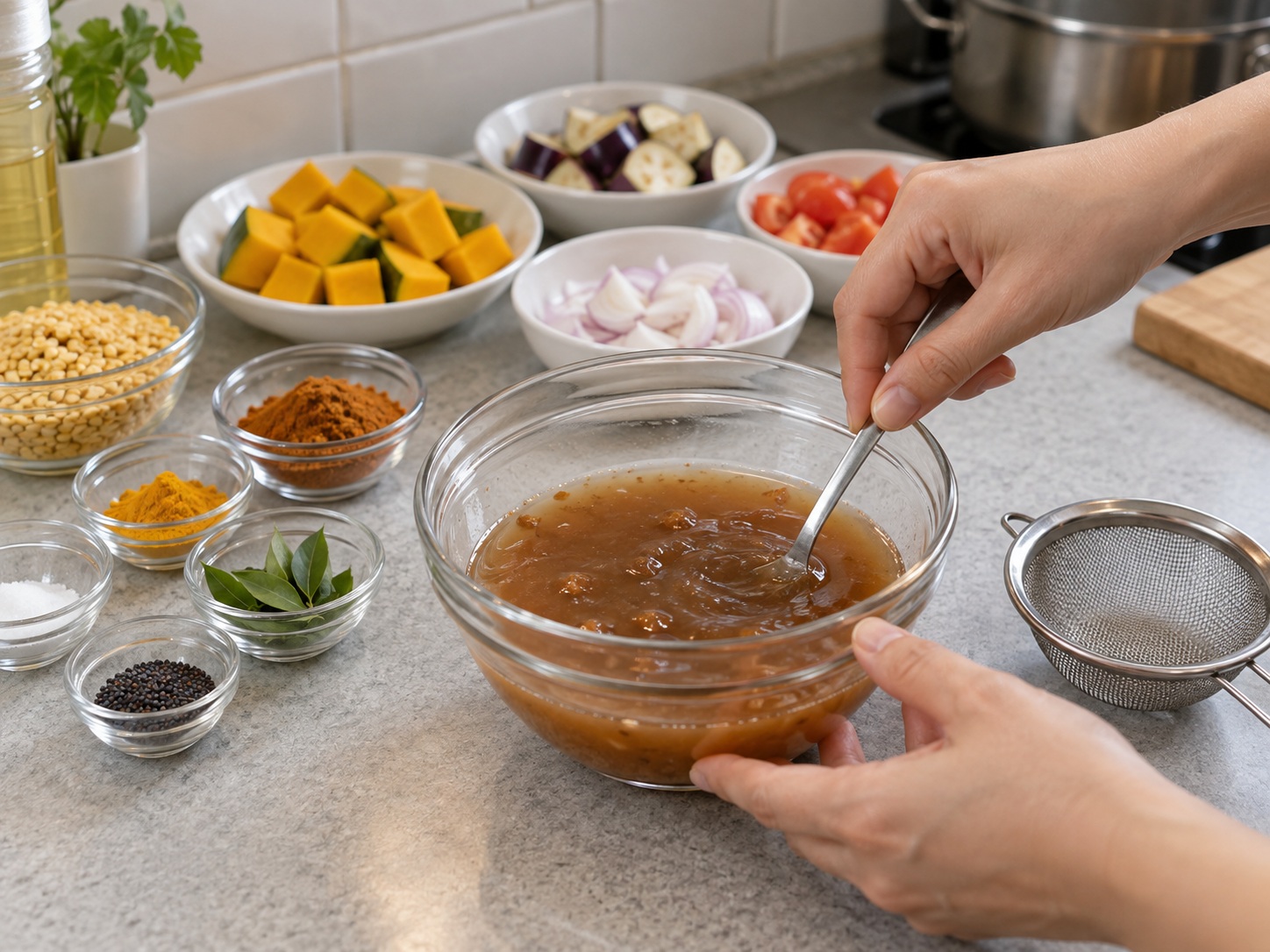 Sup Sambar Lentil dan Sayur India — Larutkan asam jawa