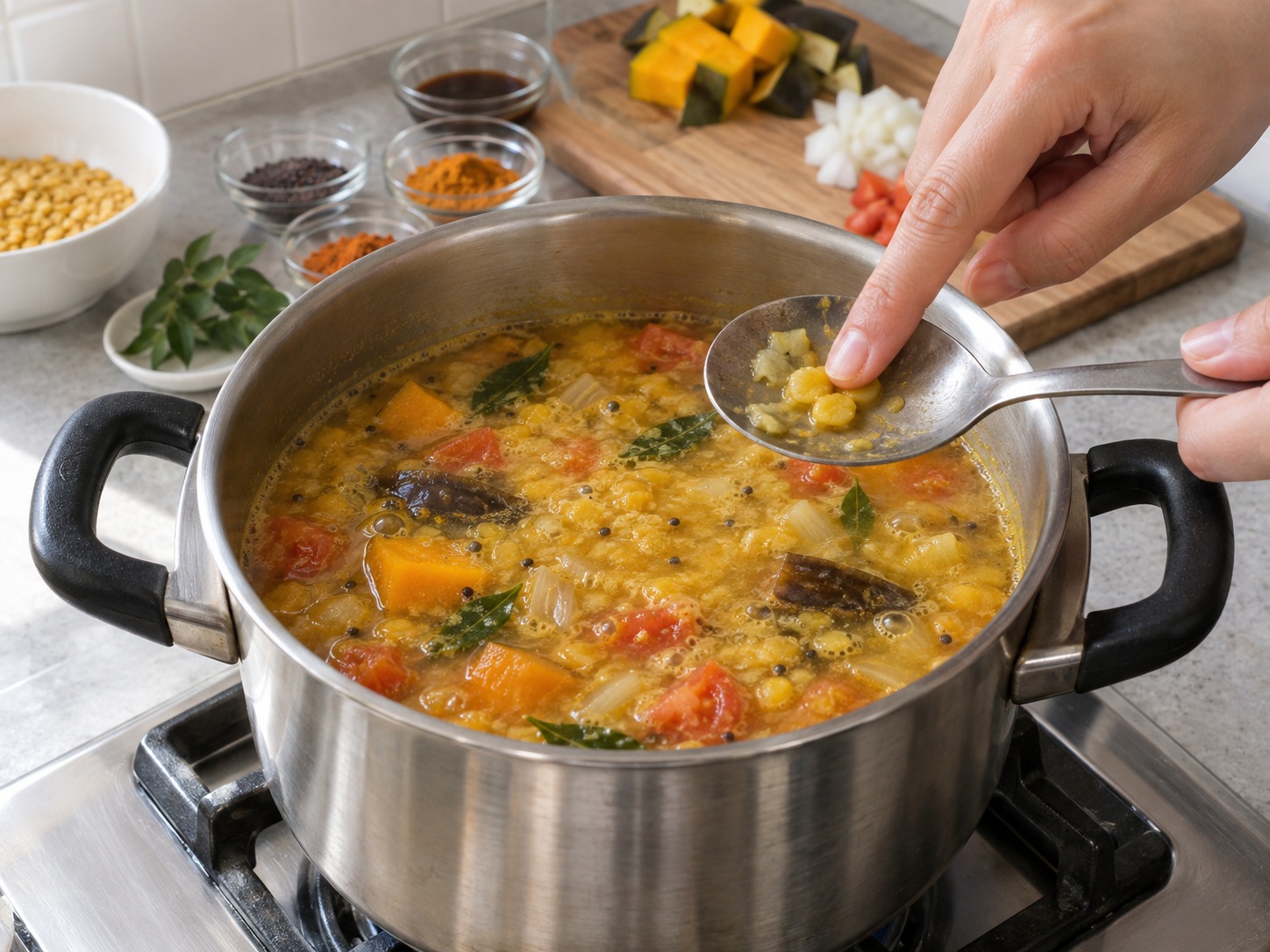 Sup Sambar Lentil dan Sayur India — Empukkan kacang