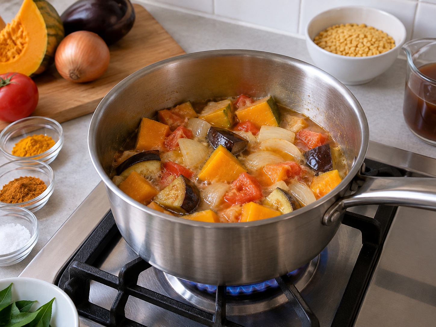Sup Sambar Lentil dan Sayur India — Masak sayur bersamaan