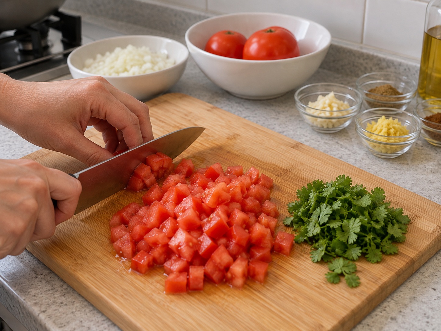 Indian Tomato Egg Curry — Chop tomatoes
