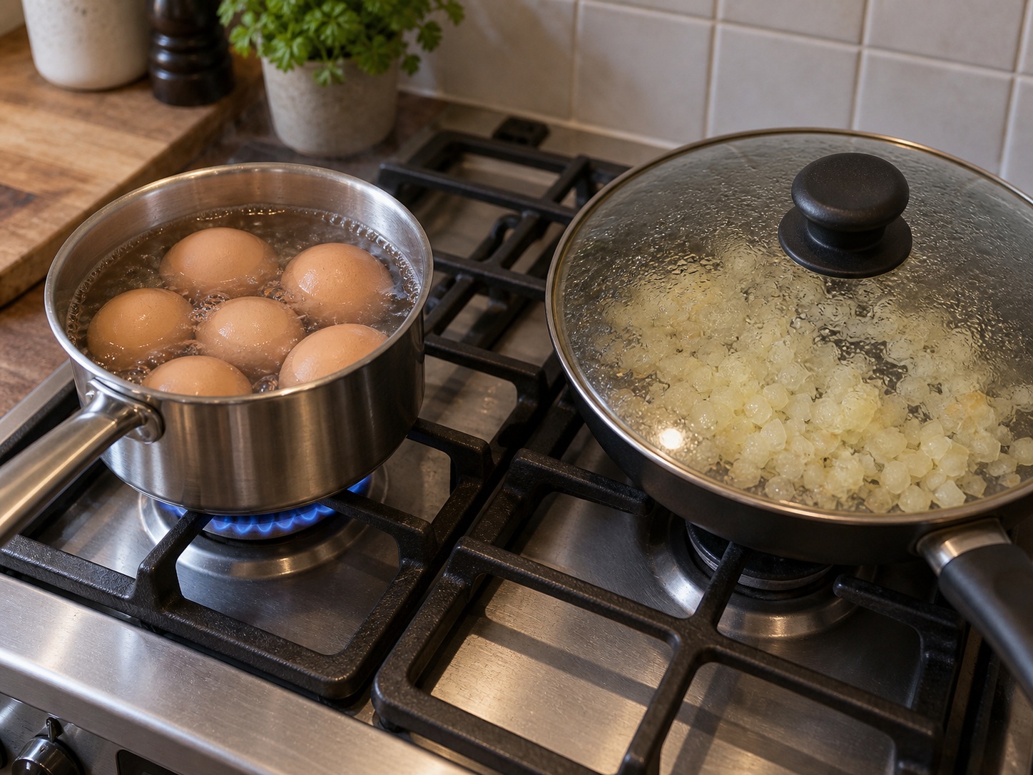 Indian Tomato Egg Curry — Start eggs and onions