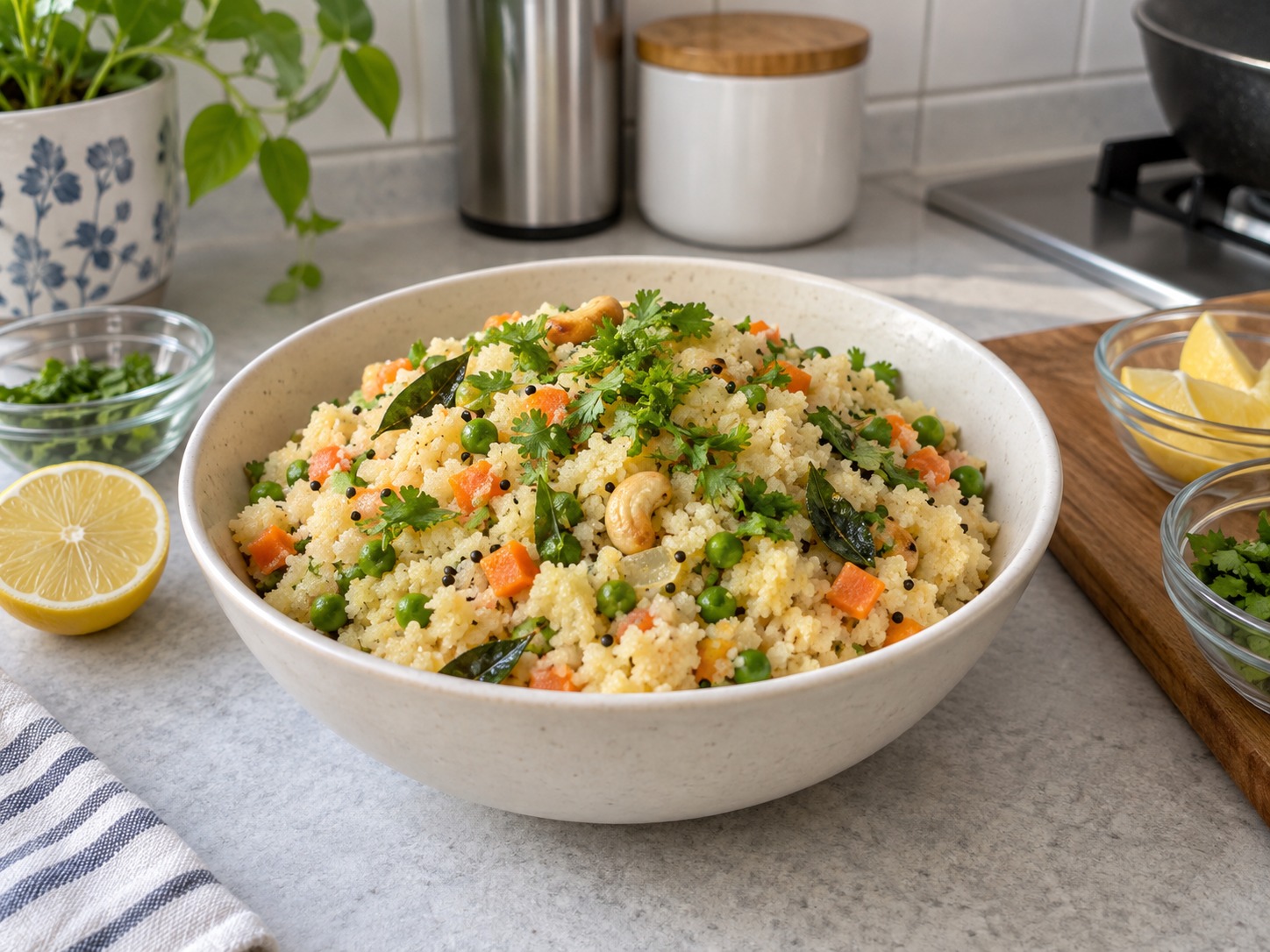 Indian Upma Savoury Semolina Breakfast — finished dish