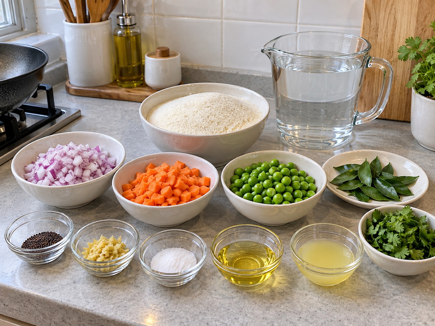 Indian Upma Savoury Semolina Breakfast — ingredients