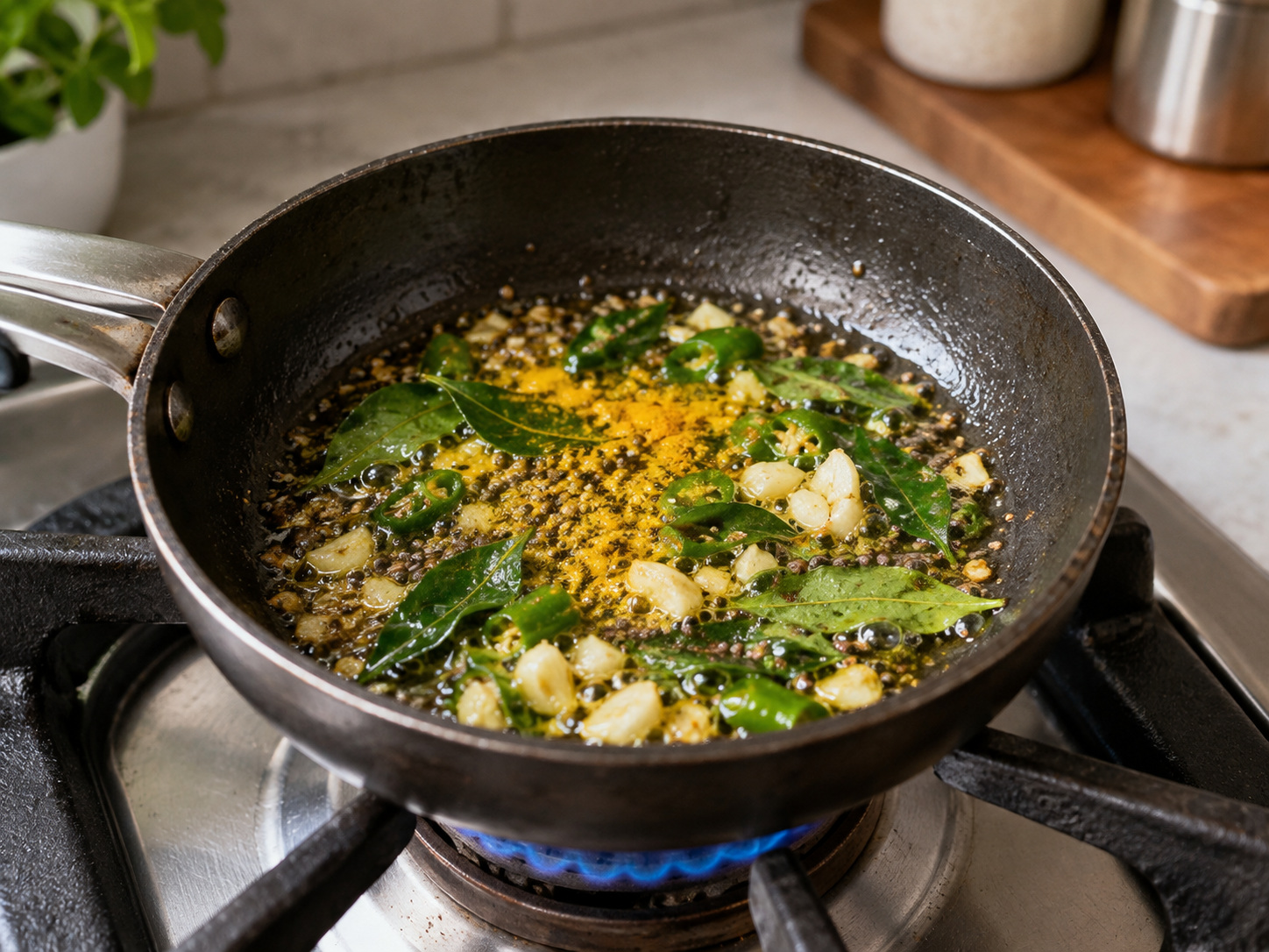 Indian Mumbai Vada Pav — Heat 1 tbsp oil in a small pan and fry mustard seeds