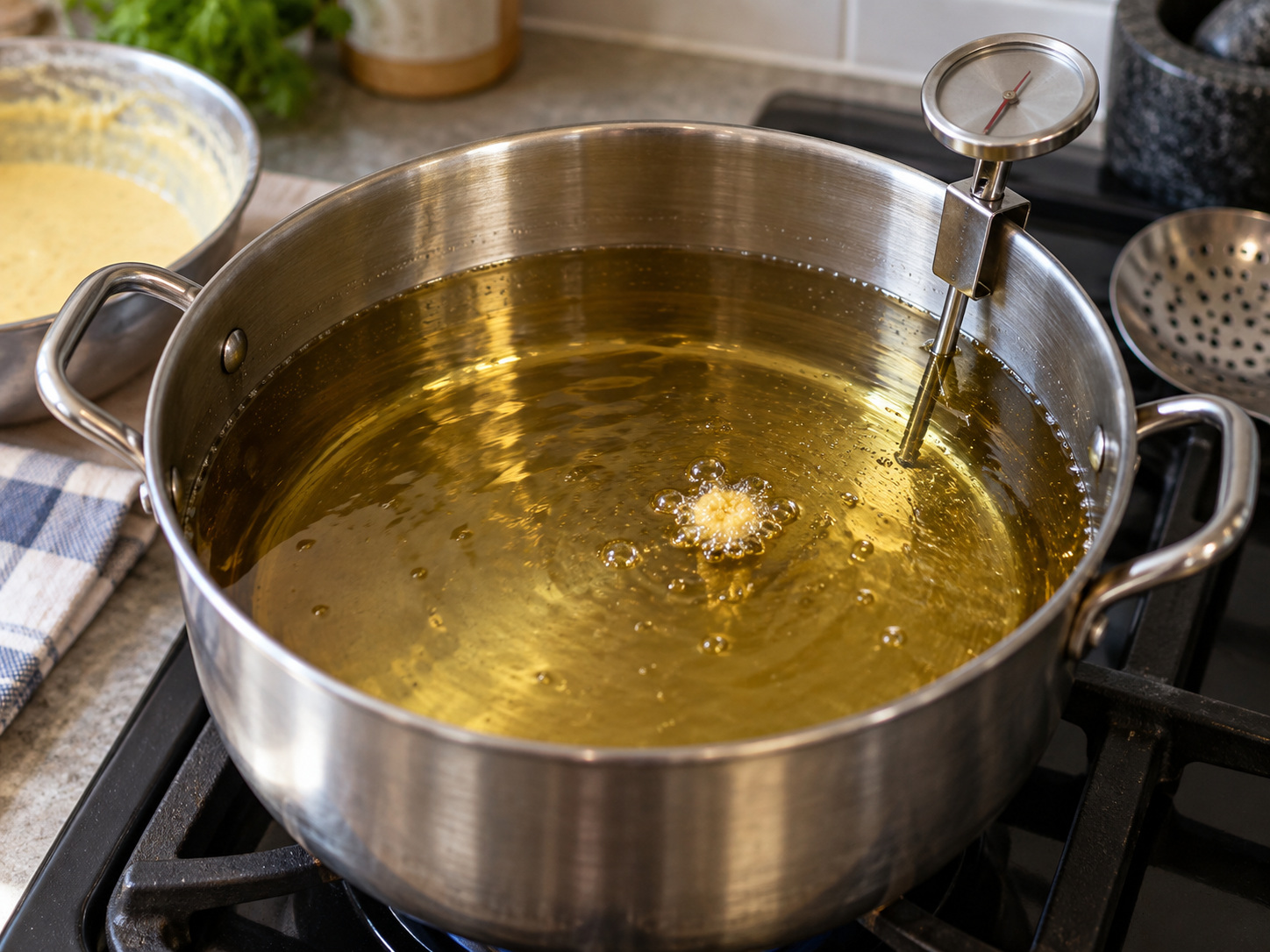 Indian Mumbai Vada Pav — Heat deep oil to about 170°C