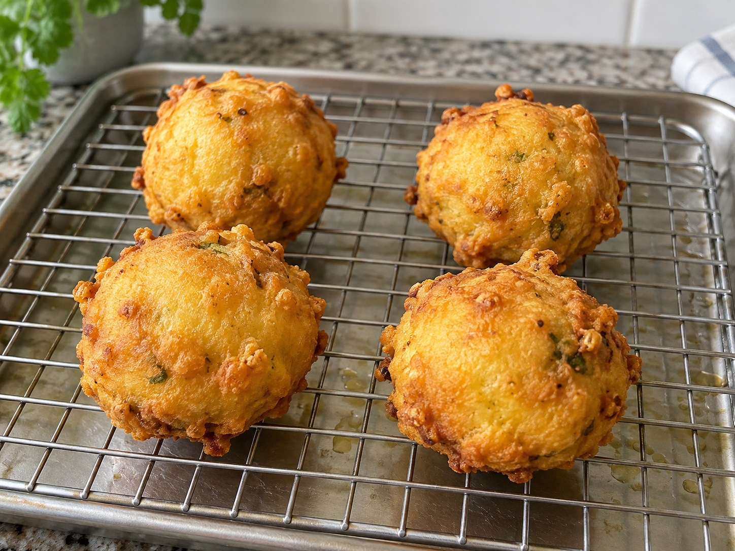 Indian Mumbai Vada Pav — Drain fritters on a rack so their bases stay crisp