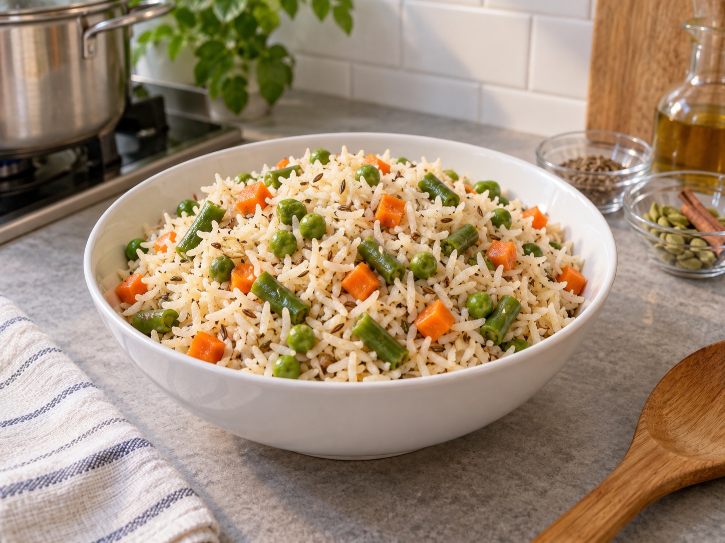Pulao Sayuran India — hidangan selesai