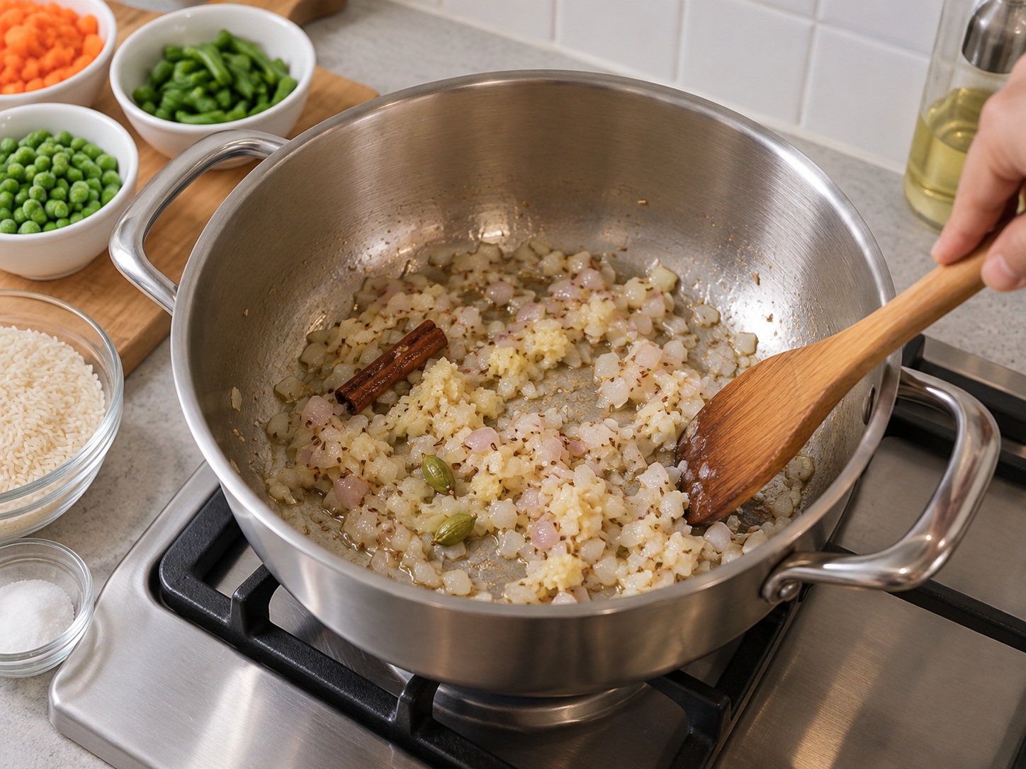 Pulao Sayuran India — Tumis bawang jahe
