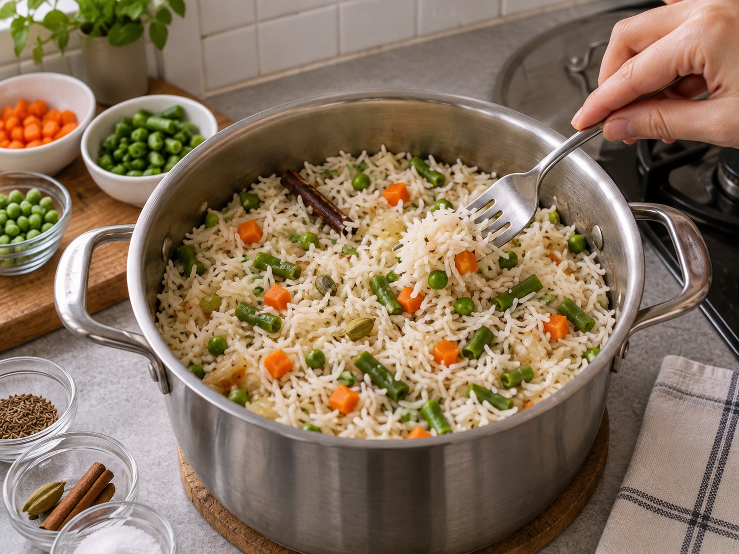 Pulao Sayuran India — Gemburkan dan sajikan