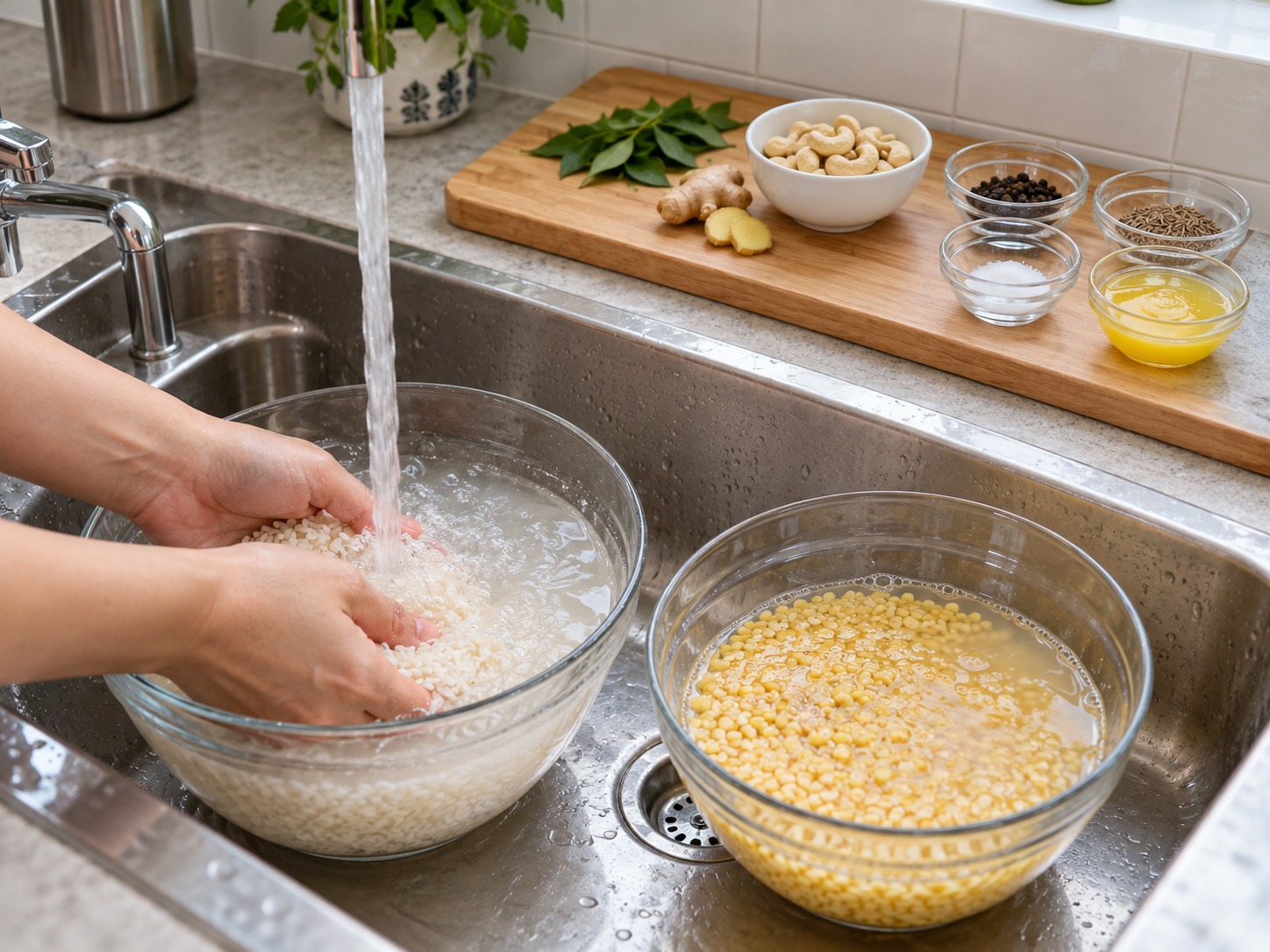 印度胡椒腰果鹹米粥 Ven Pongal — 米和綠豆分別洗至水清