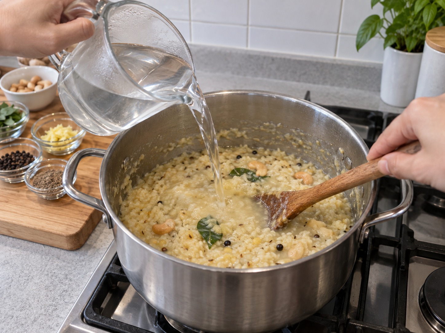 印度胡椒腰果鹹米粥 Ven Pongal — 如太稠,加入少量熱水調成流動粥狀