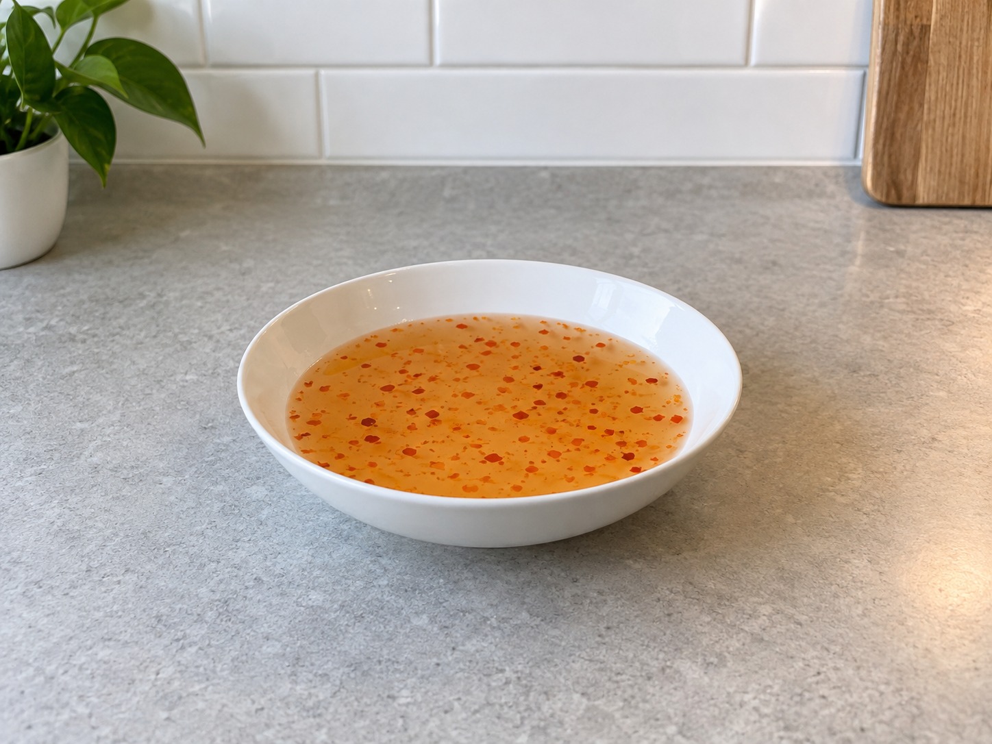 印尼酸甜花生汁雜菜 — 醋汁倒淺碗放涼，不把熱汁倒生菜