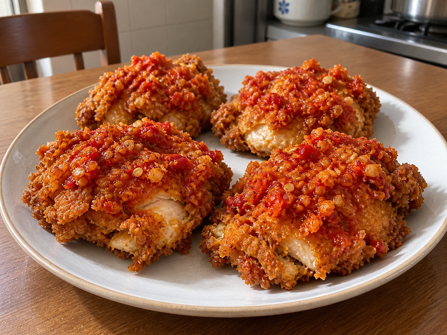 Indonesian Ayam Geprek Chicken — finished dish