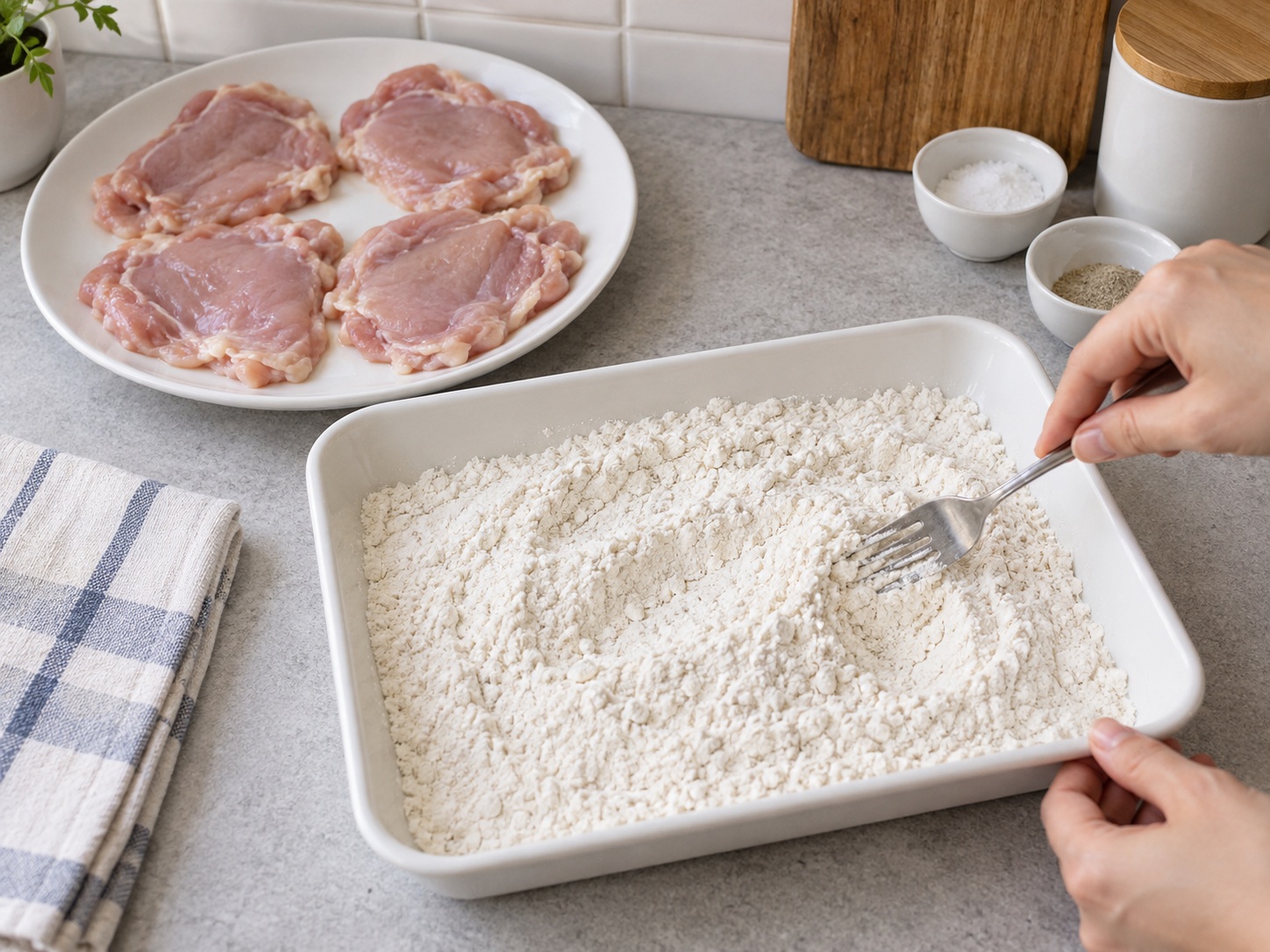 Indonesian Ayam Geprek Chicken — Mix the seasoned flour coating