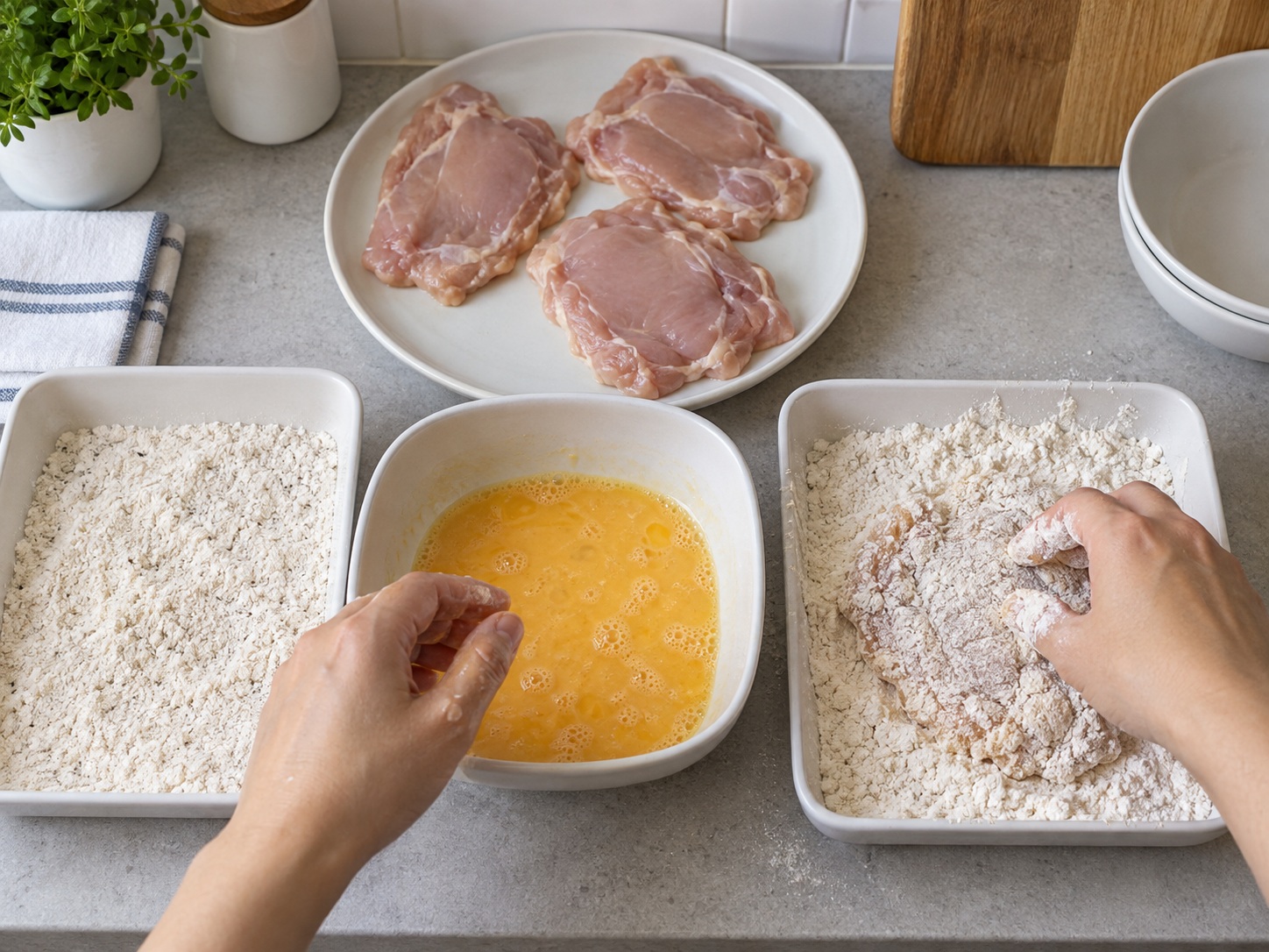 Indonesian Ayam Geprek Chicken — Double-coat each cutlet