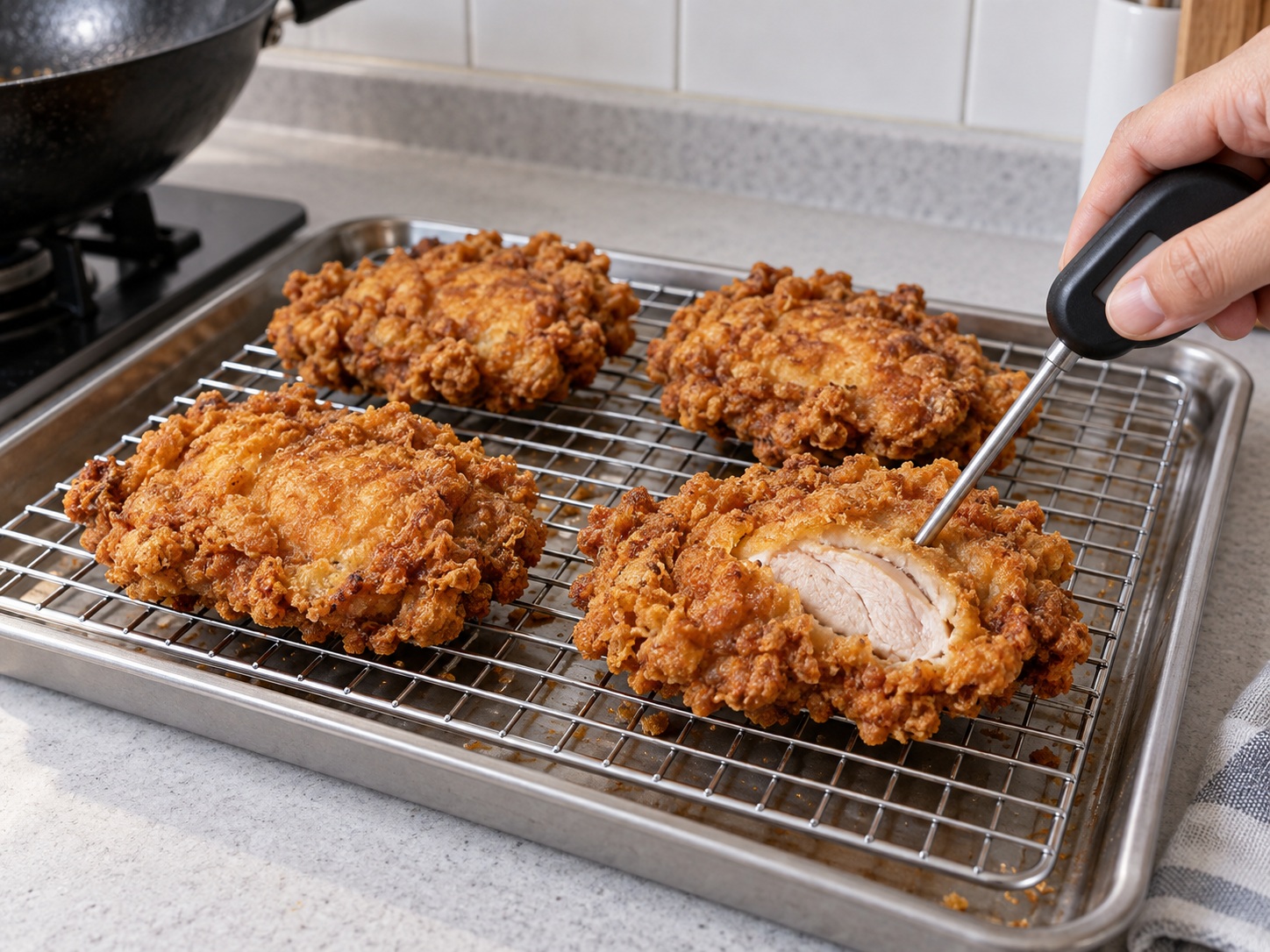 Indonesian Ayam Geprek Chicken — Probe every batch to 74°C
