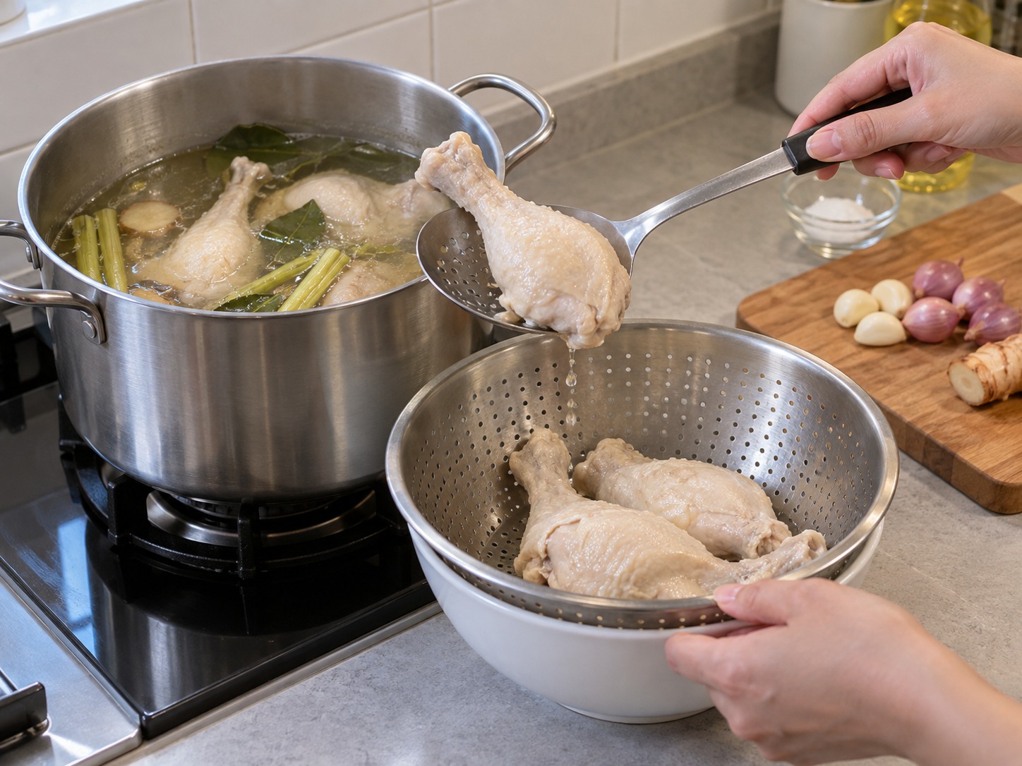 印尼巴東白炸雞 Ayam Pop — 取出雞件徹底瀝乾