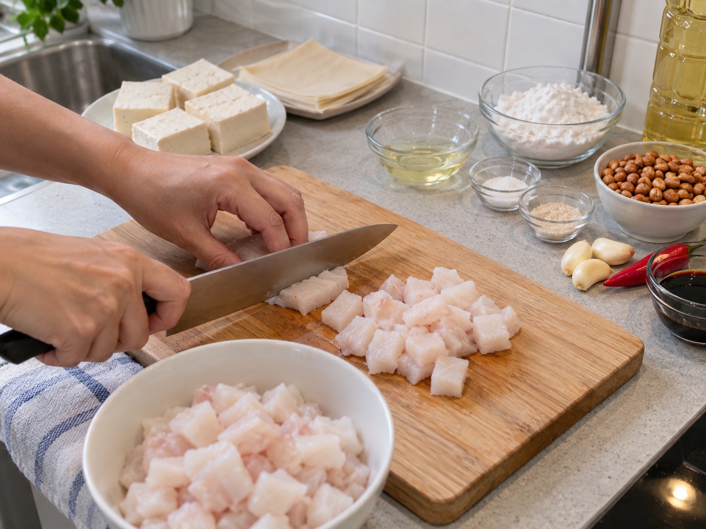 印尼炸魚肉豆腐餃 Batagor — 魚柳抹乾切粒
