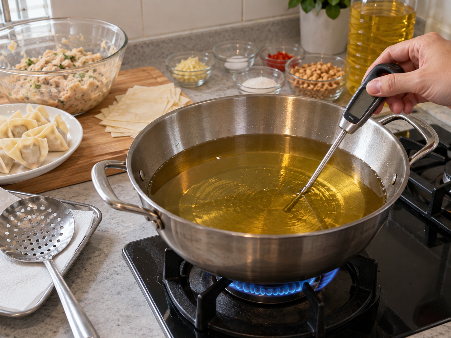 印尼炸魚肉豆腐餃 Batagor — 食油加熱至一百七十度