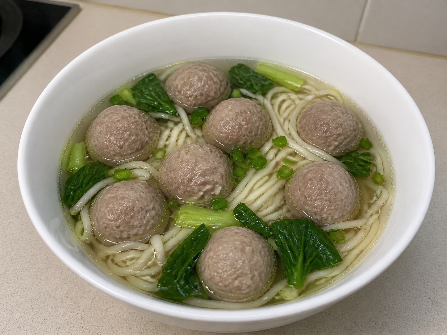 Indonesian Beef Bakso Soup finished dish