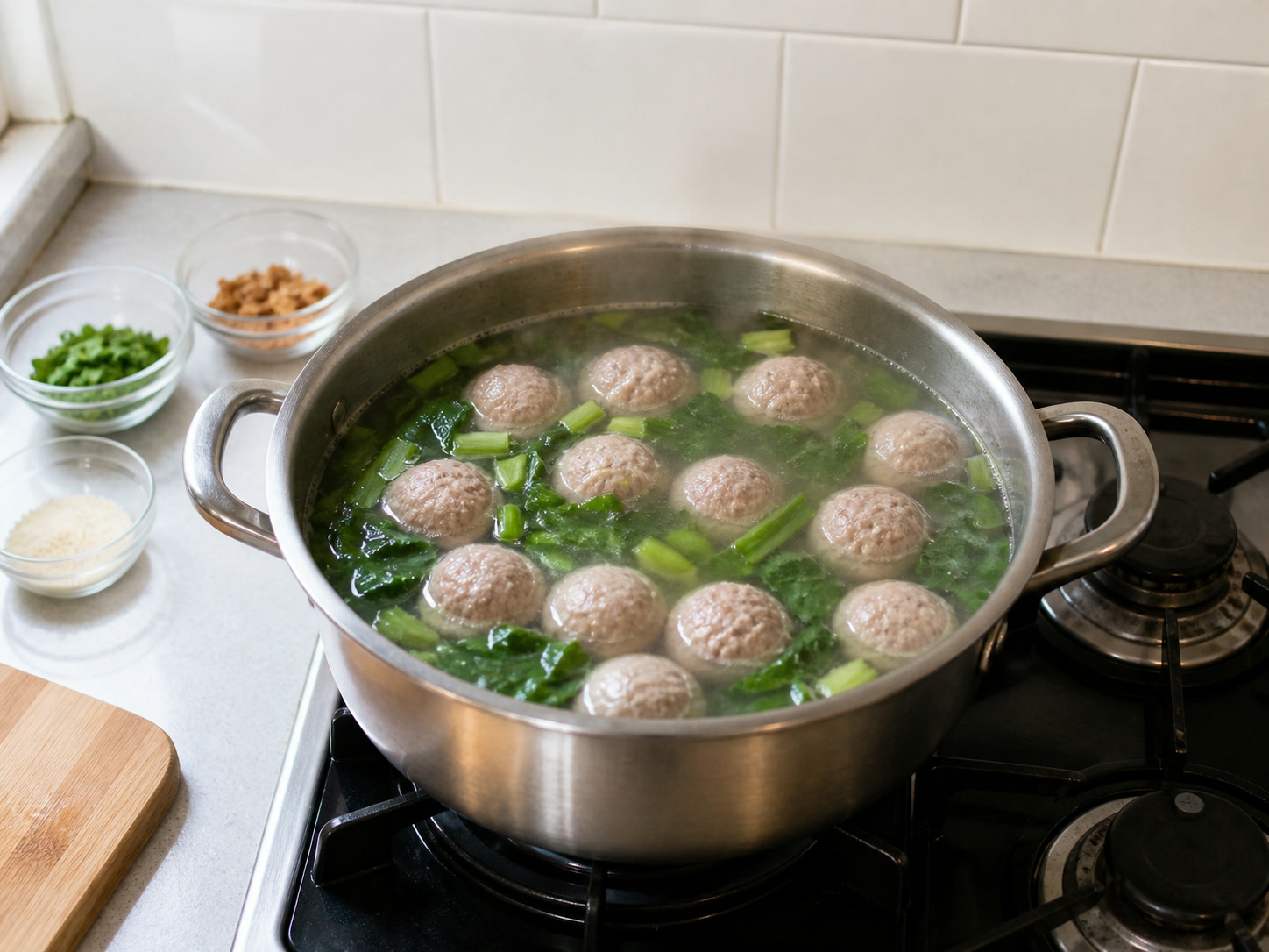 Indonesian Beef Bakso Soup: Warm meatballs