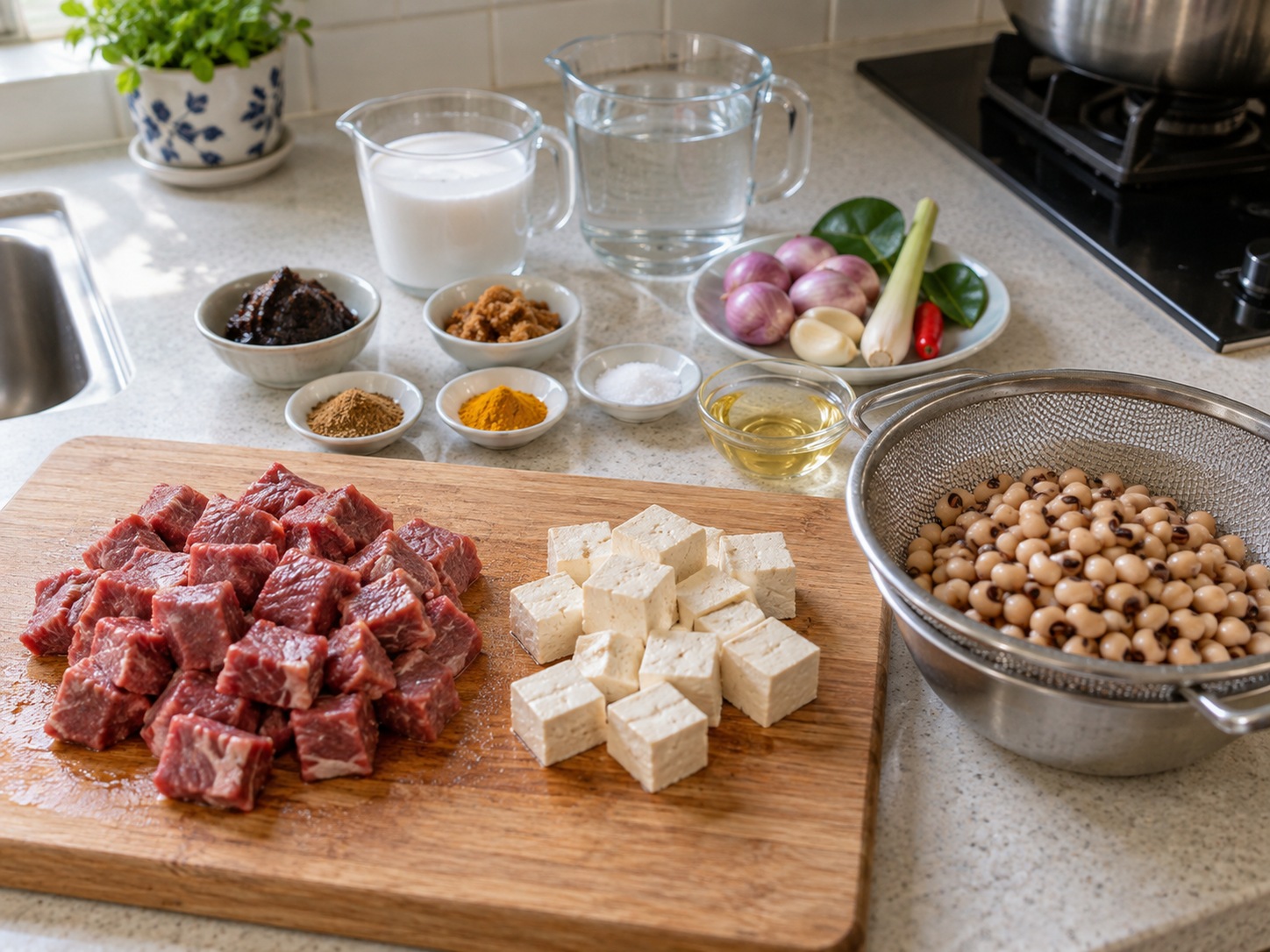 印尼黑果牛肉豆腐燴 Brongkos — 牛腱切約2厘米件